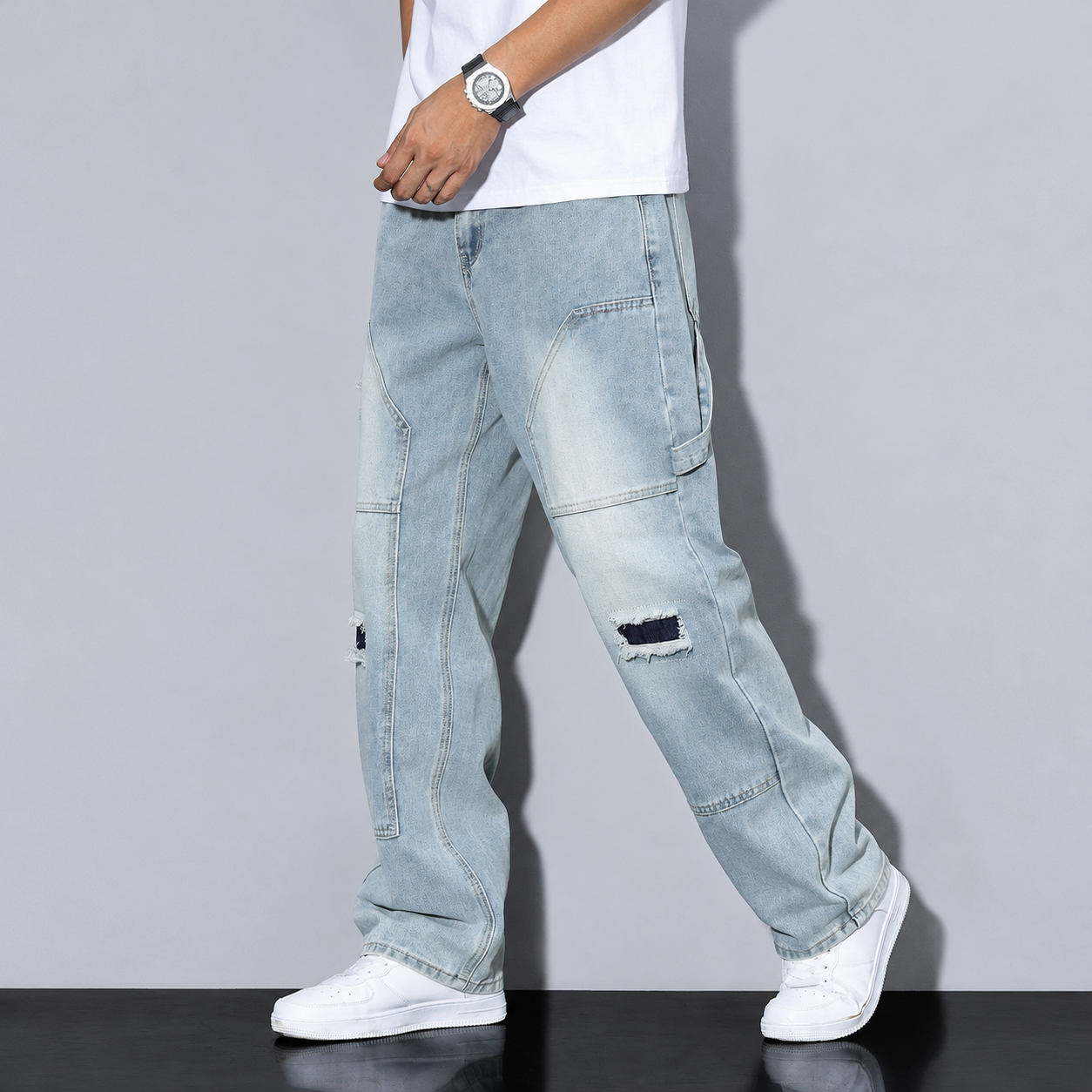 Loose Ripped Straight Silhouette Jeans For Men