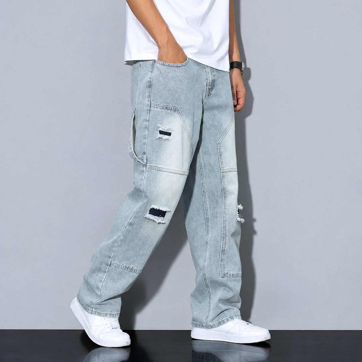 Loose Ripped Straight Silhouette Jeans For Men