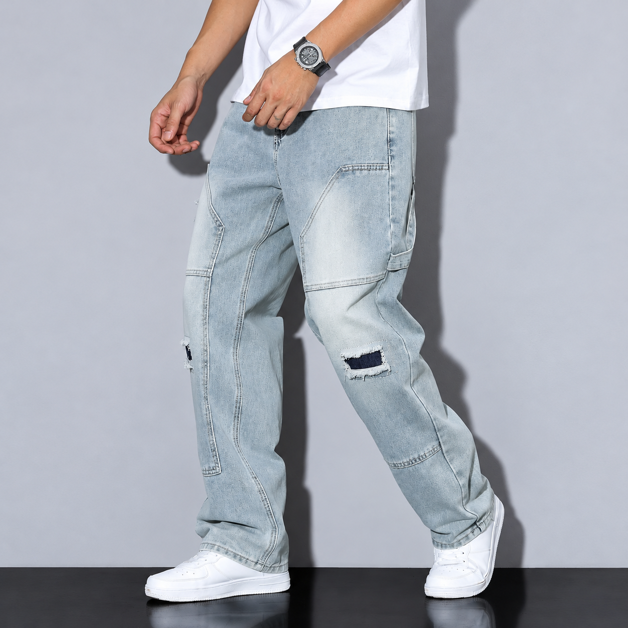 Loose Ripped Straight Silhouette Jeans For Men