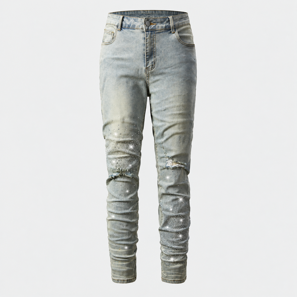 Vintage Washed Rhinestone Denim Jeans For Men