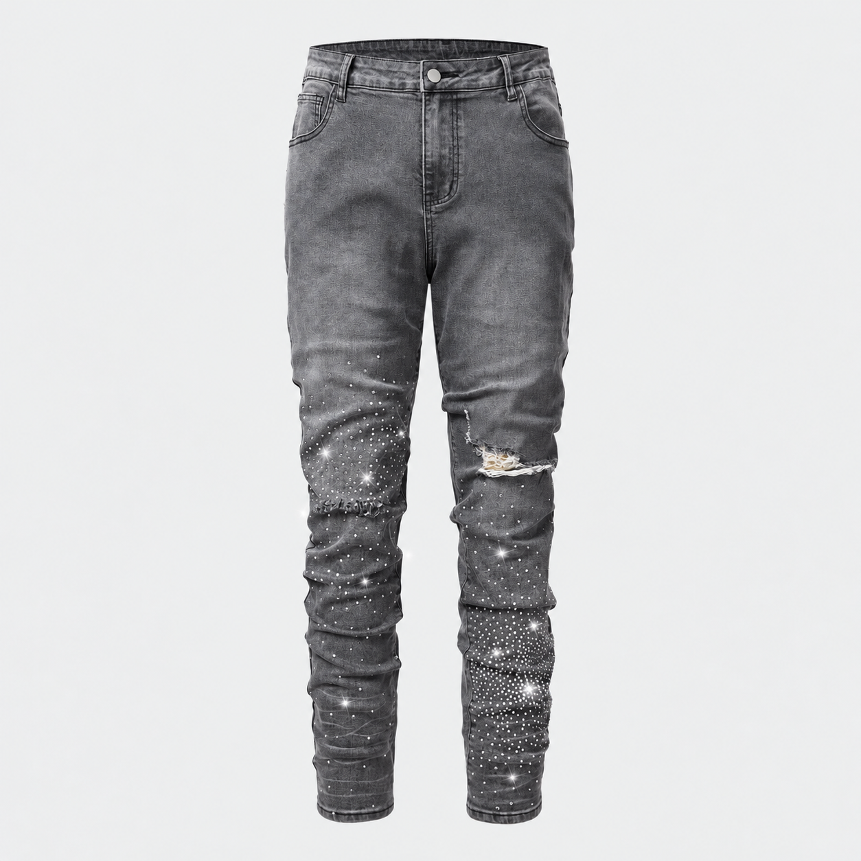 Vintage Washed Rhinestone Denim Jeans For Men