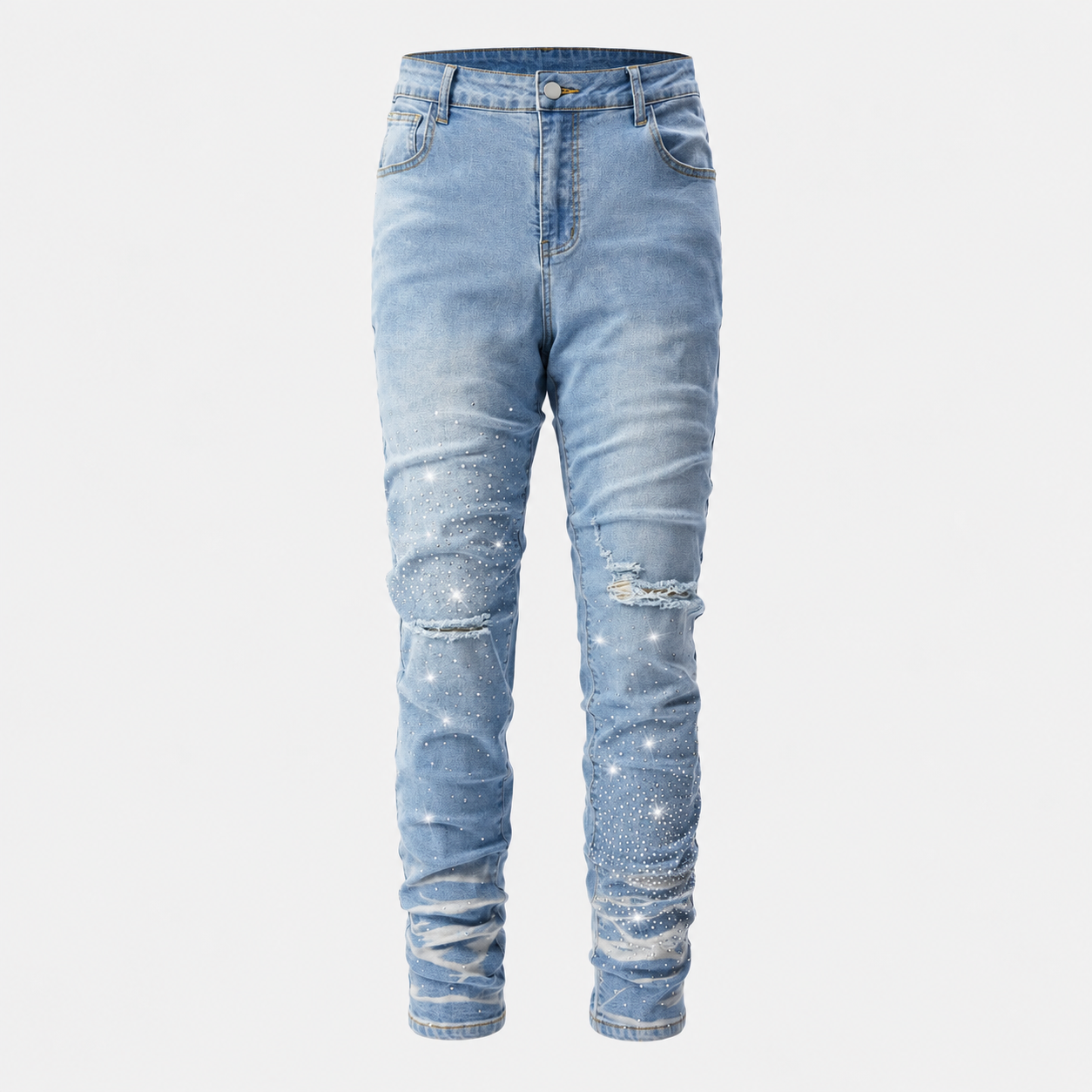 Vintage Washed Rhinestone Denim Jeans For Men
