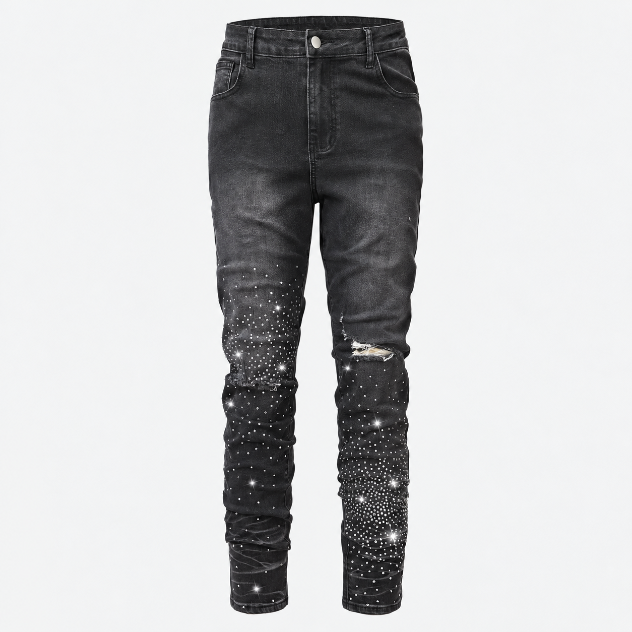 Vintage Washed Rhinestone Denim Jeans For Men