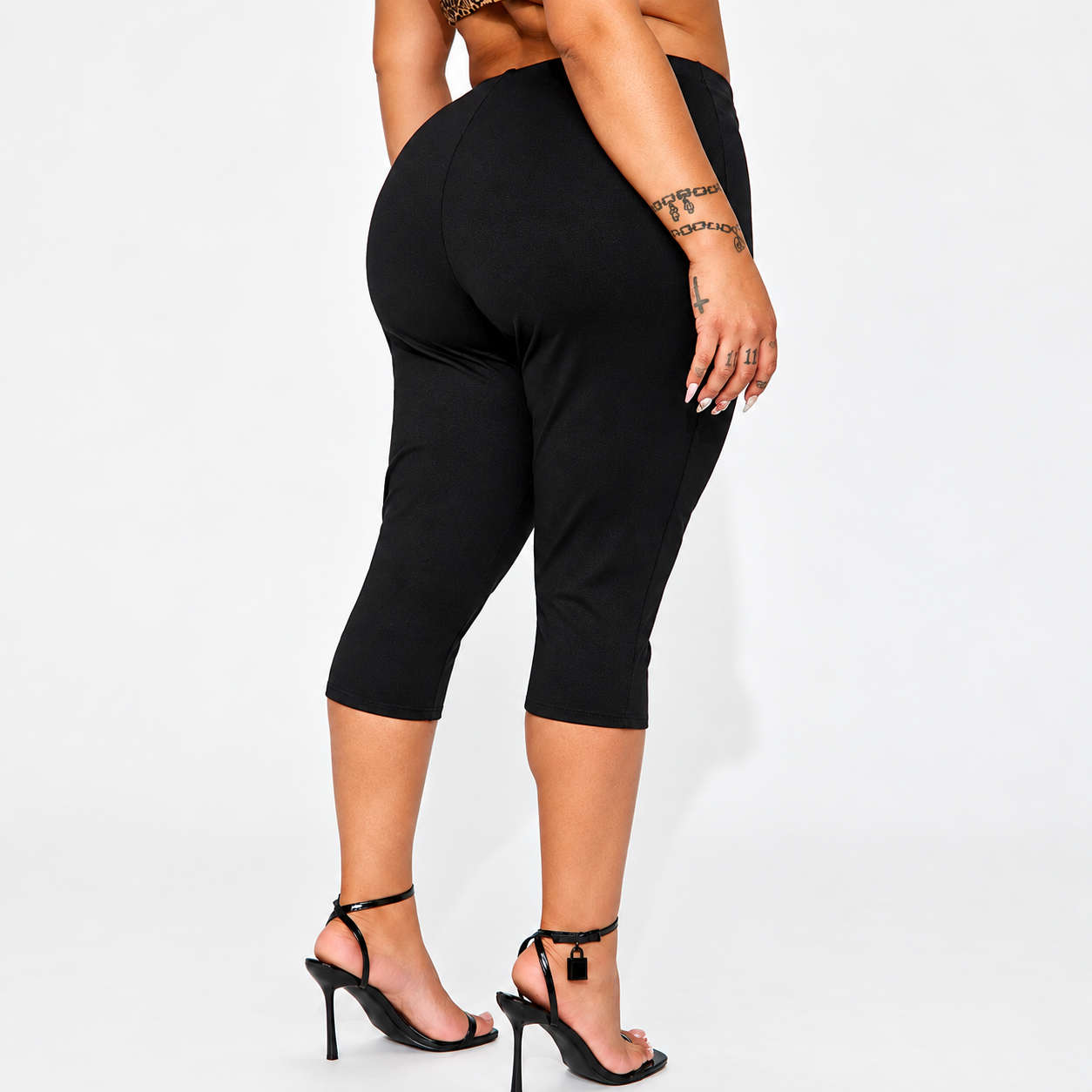 High Rise Stretch Capri Pants For Casual Daily Wear For Women