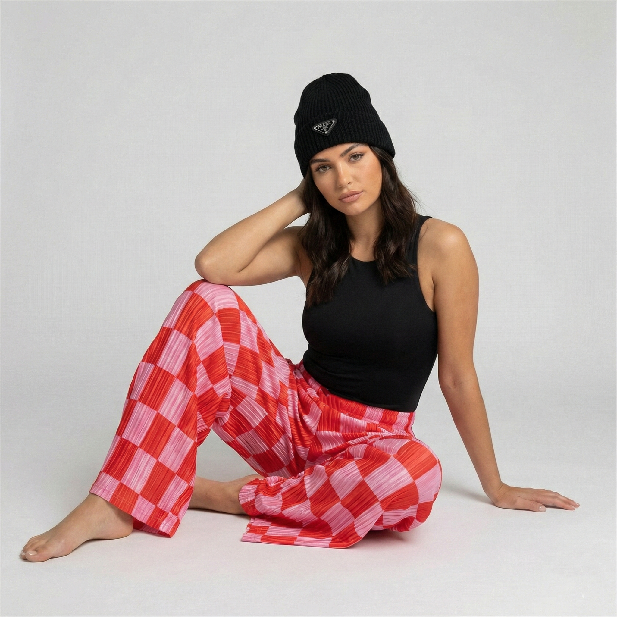 Checkered Plisse Pants