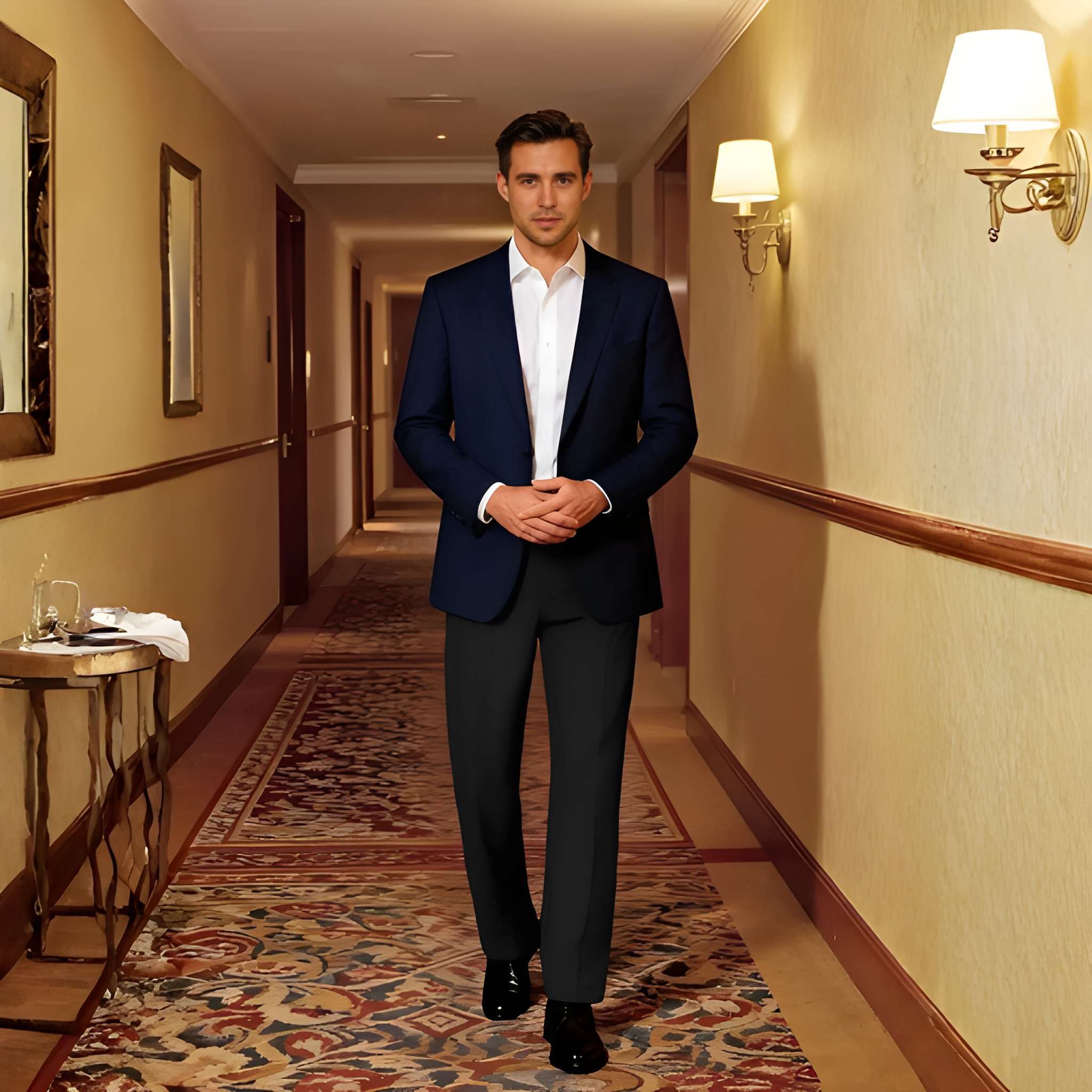 Classic Flat Front Formal Style Trousers For Men