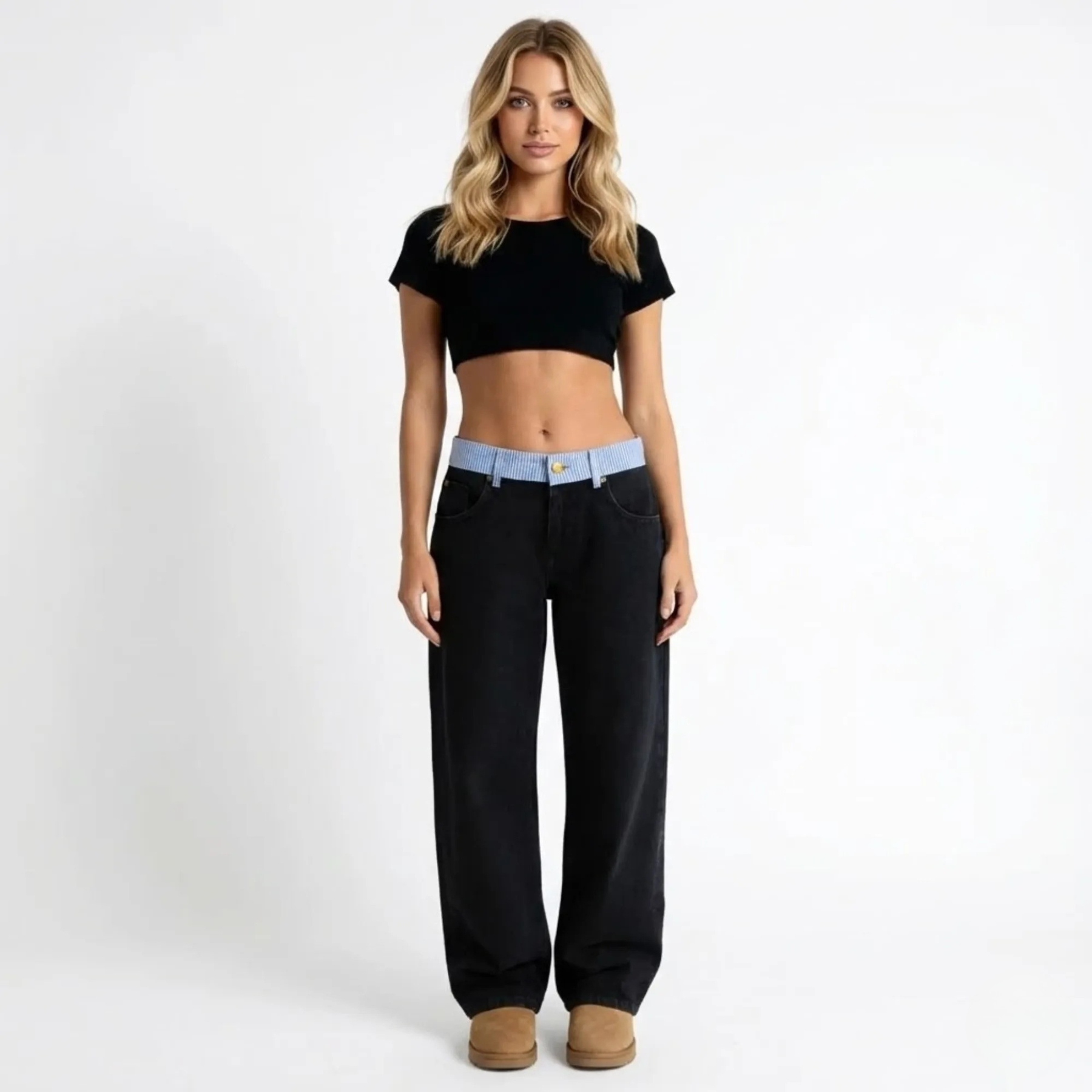 Color Block Strap Patchwork Straight Jeans