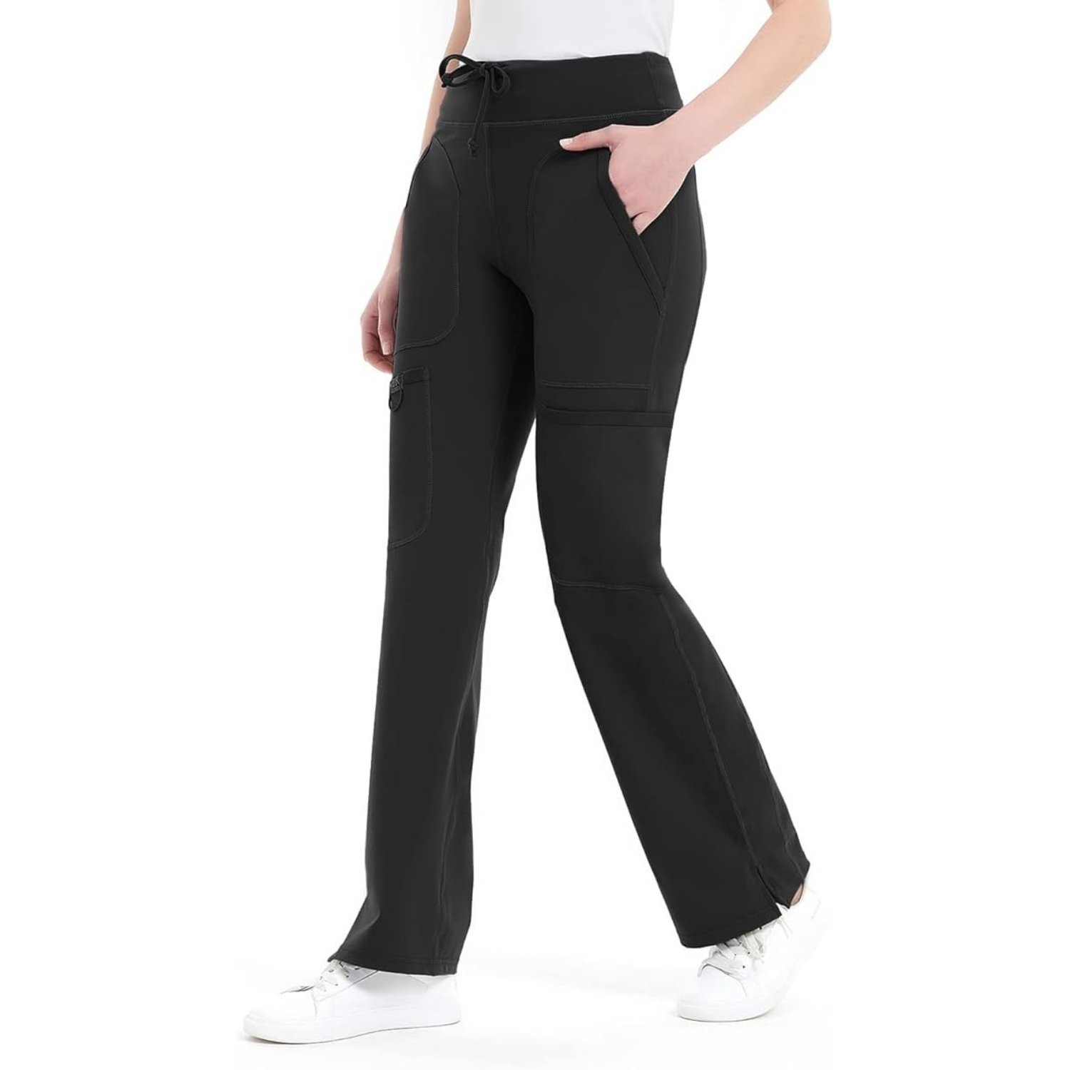 Comfortable Cargo Yoga Work Pants For WomenMid Rise Yoga Scrub Pants With Pocket For Women - Image 3