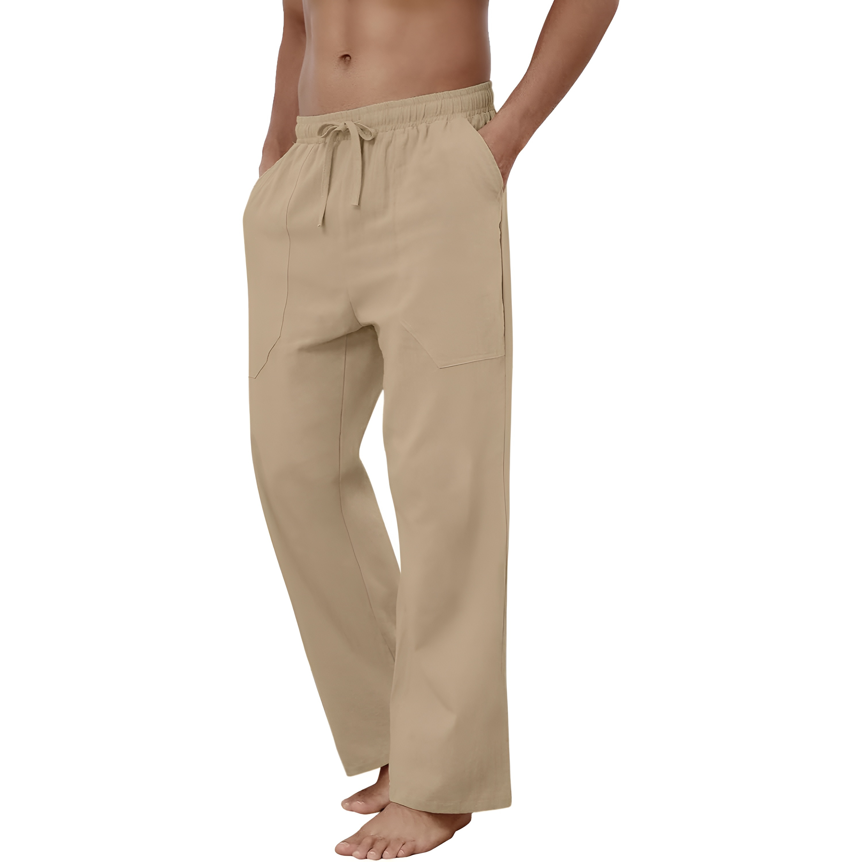 Linen Casual Pants With Drawstring And Loose Fit Style For MenLinen Casual Pants With Drawstring And Loose Fit Style For Men - Image 3