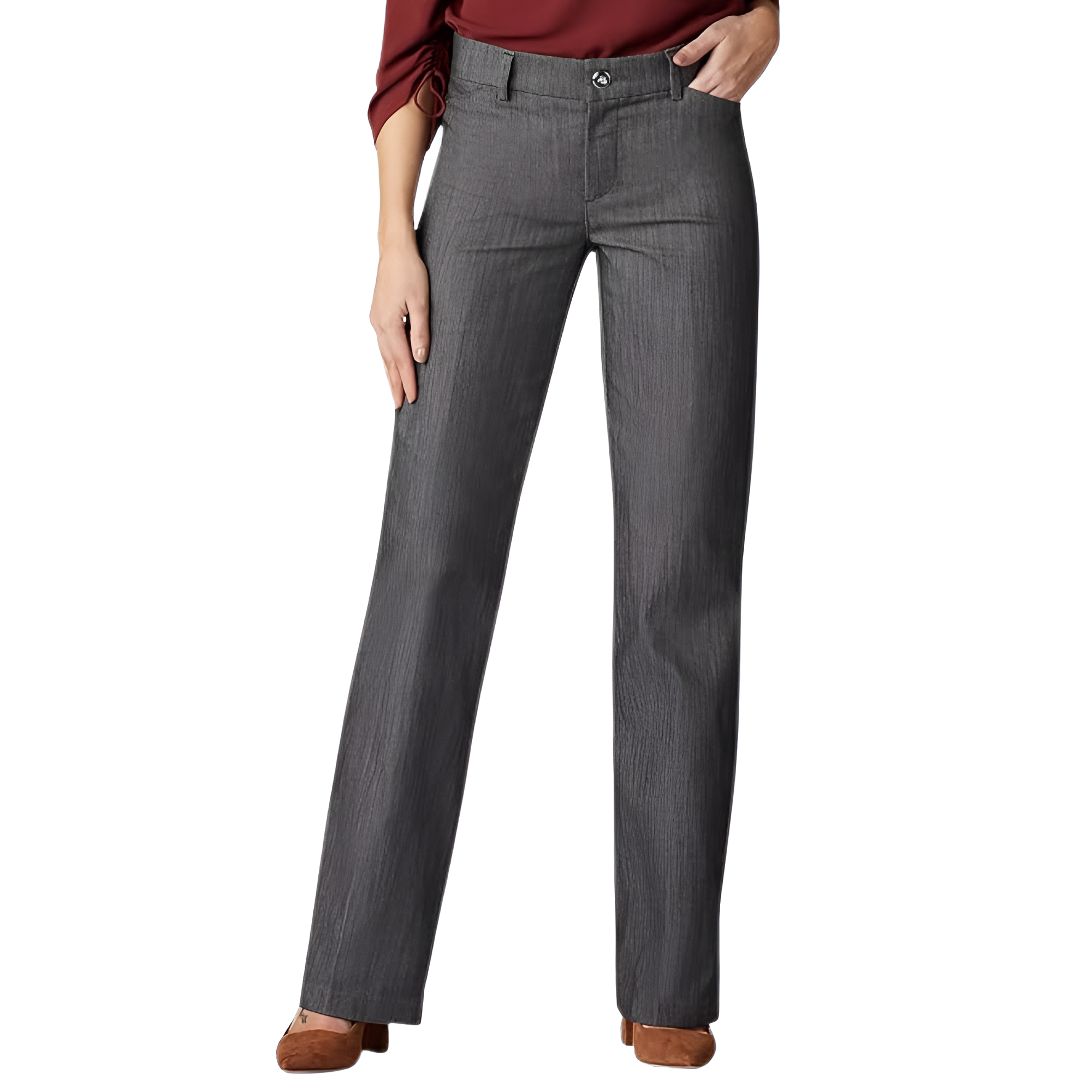 Mid Rise Regular Fit Work Trousers Pants For Women