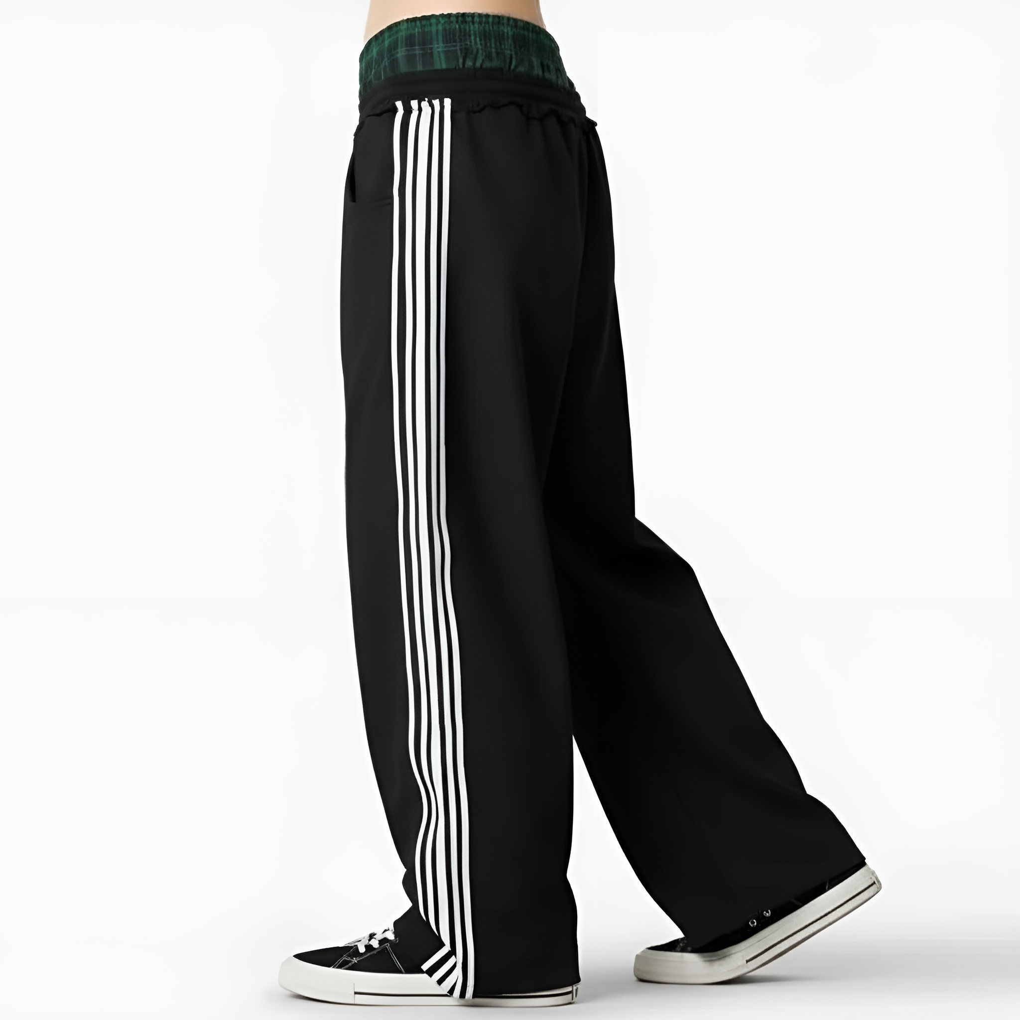 Double Layer Plaid Sweatpants With Patchwork For Women