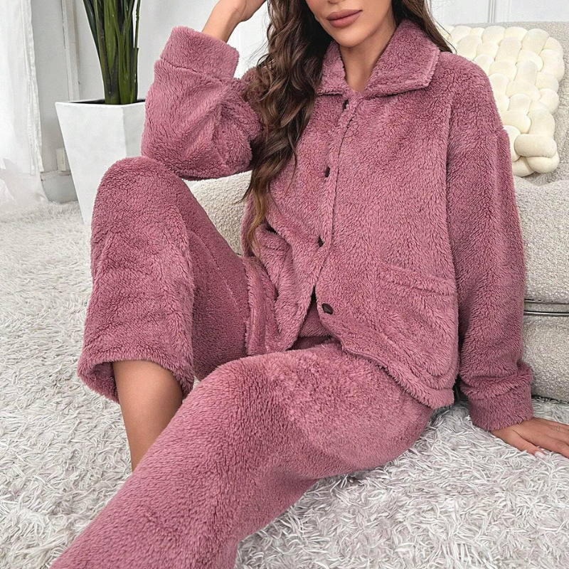 Dual Pocket Flannel Lounge Set-My Comfy Pant