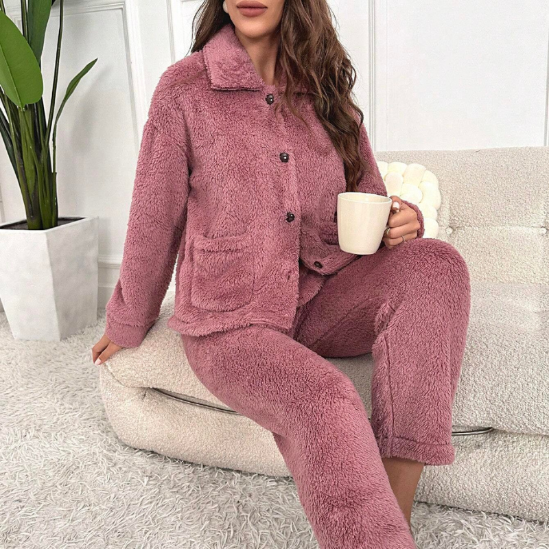 Dual Pocket Flannel Lounge Set-My Comfy Pant