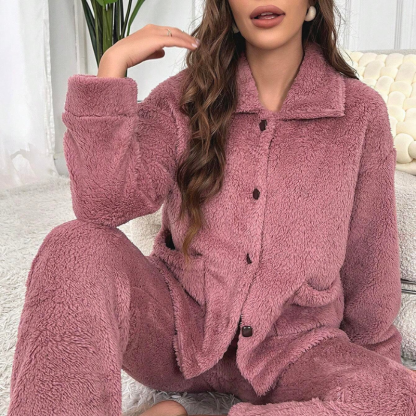 Dual Pocket Flannel Lounge Set-My Comfy Pant