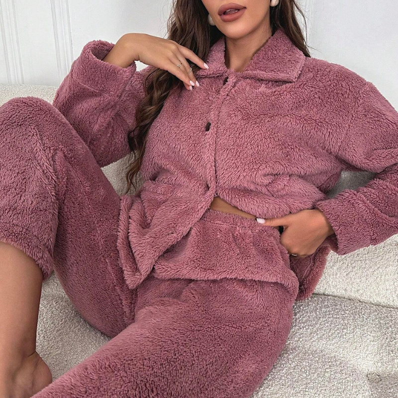 Dual Pocket Flannel Lounge Set-My Comfy Pant