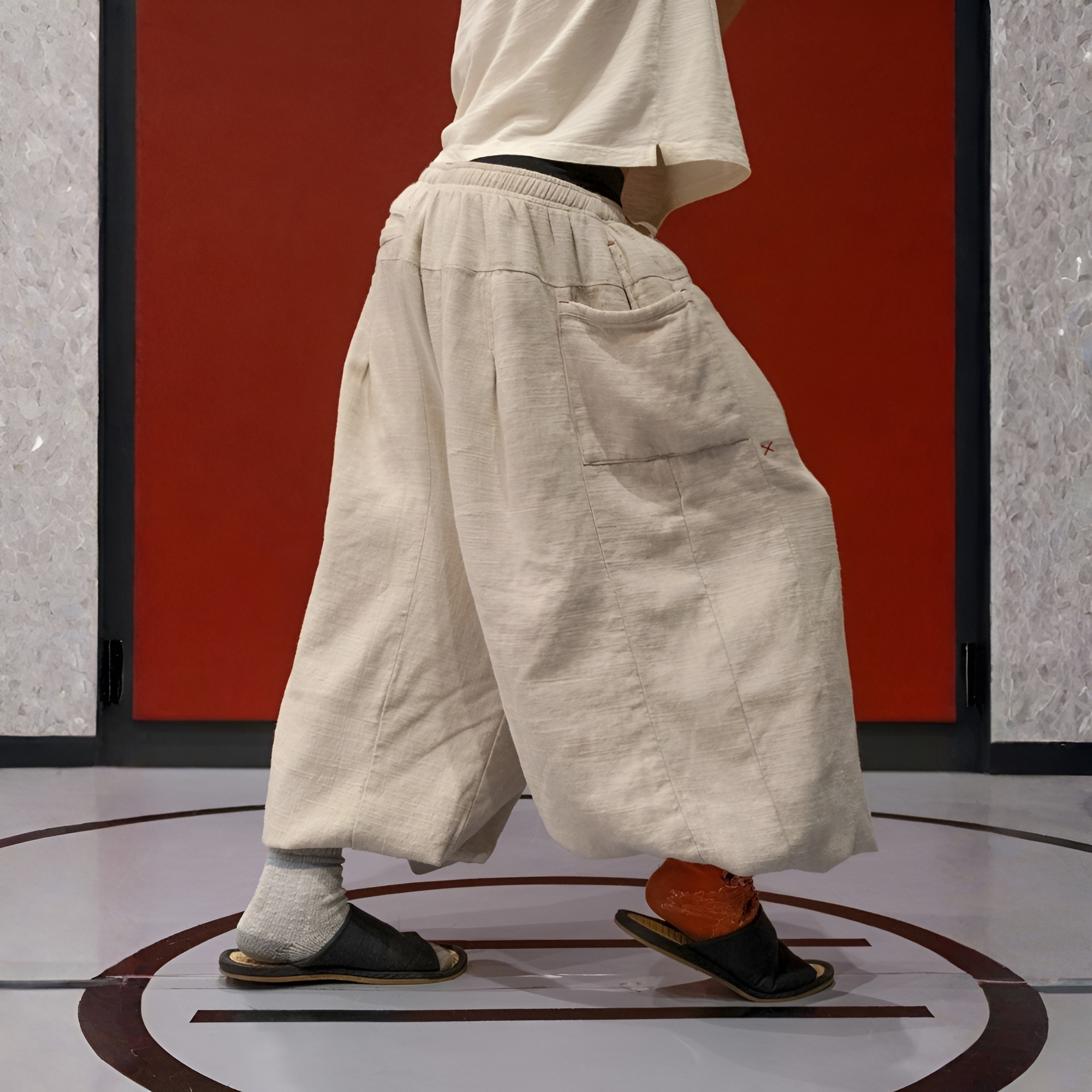 Flax Pleated Wide Pants With Drawstrings