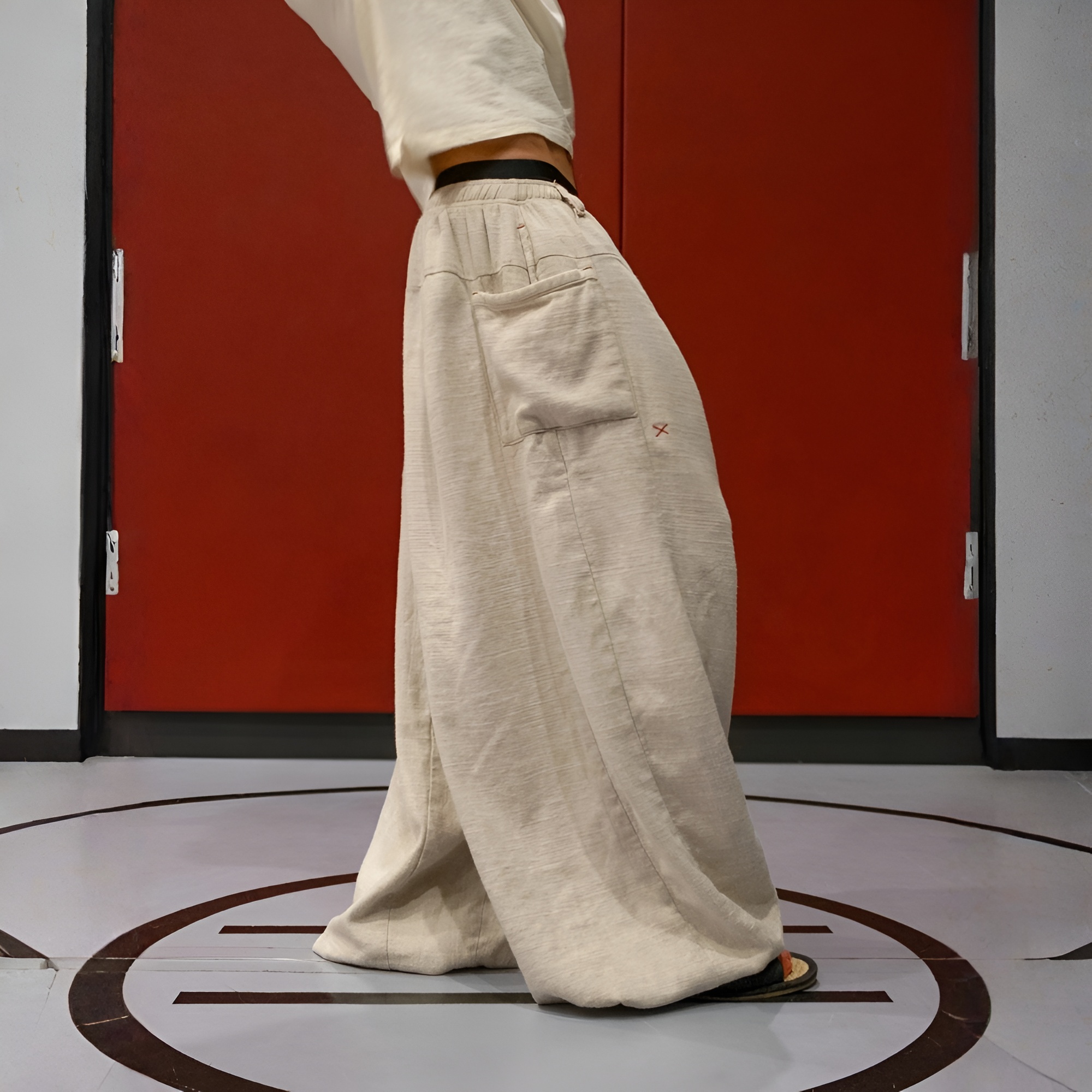 Flax Pleated Wide Pants With Drawstrings