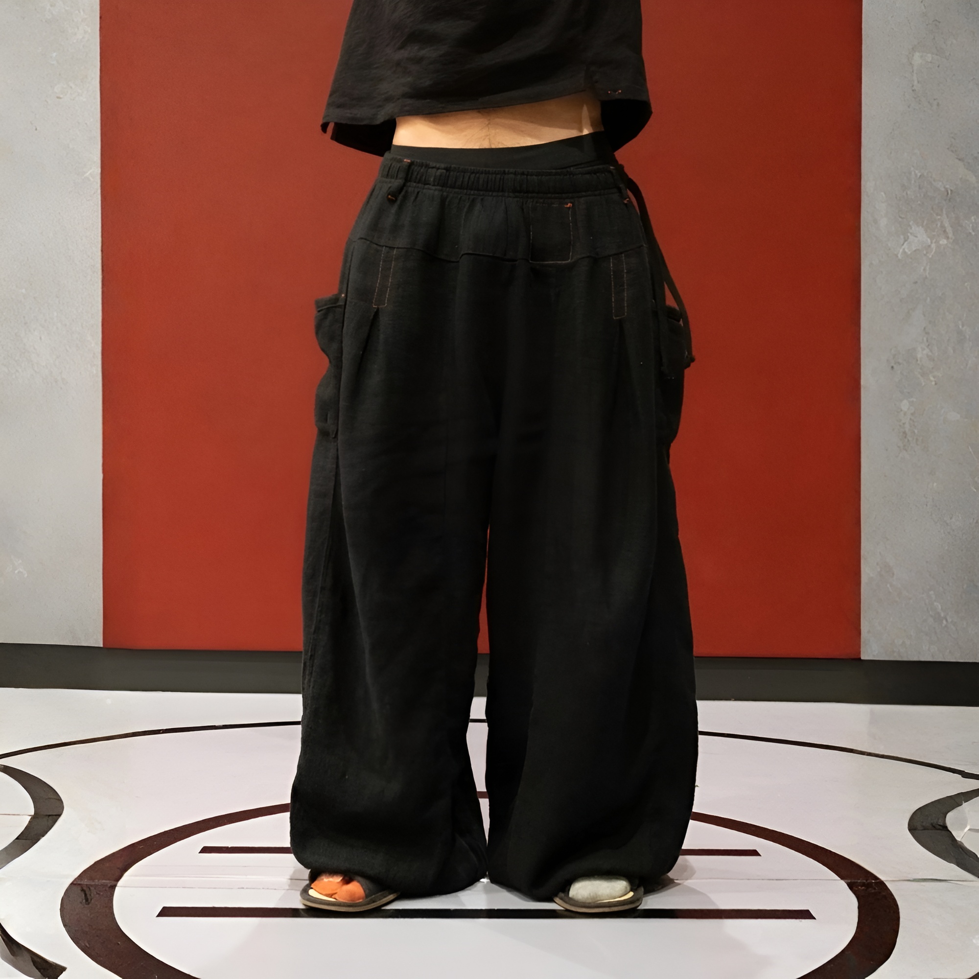 Flax Pleated Wide Pants With Drawstrings 