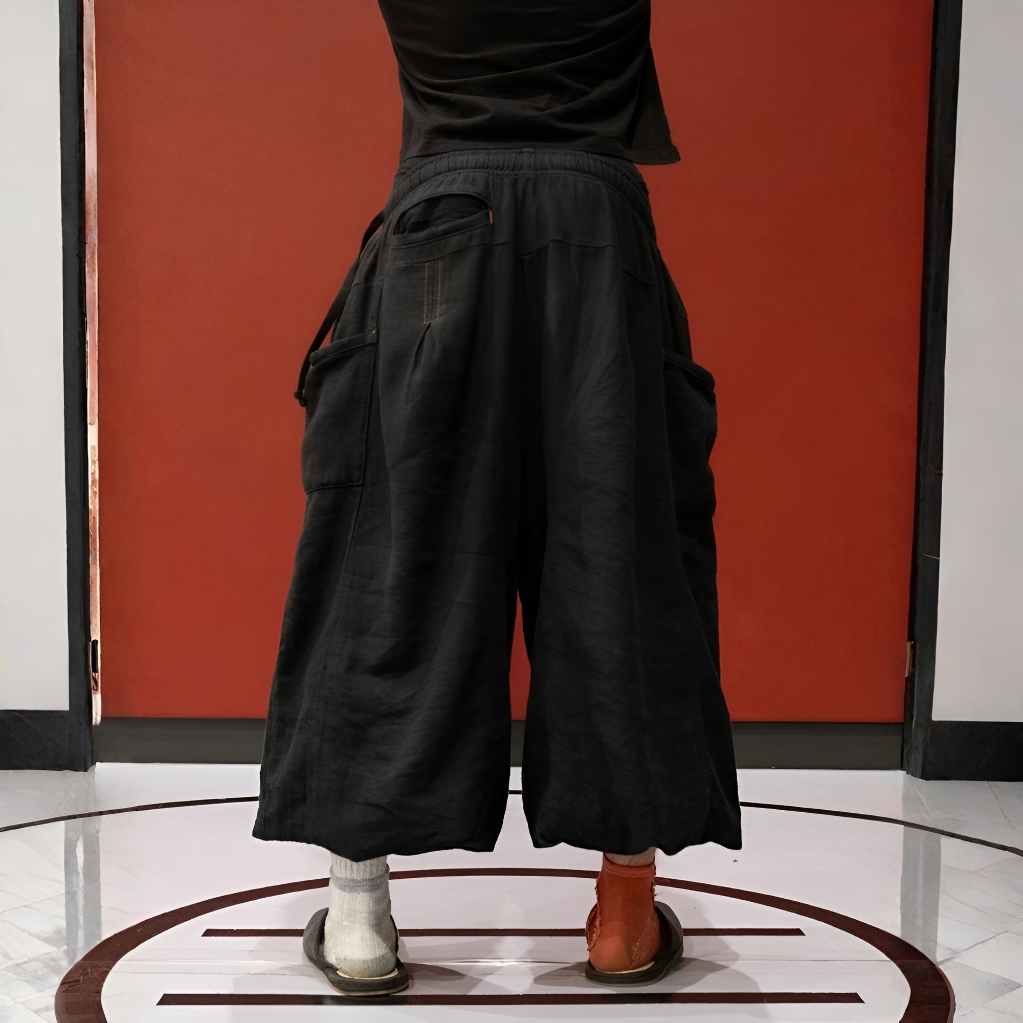 Flax Pleated Wide Pants With Drawstrings
