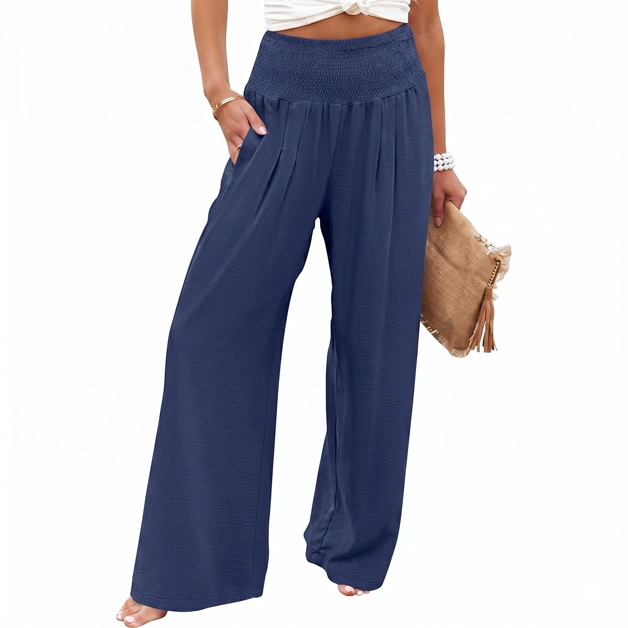 Summer Flowy Palazzo Trousers With Pockets For Women