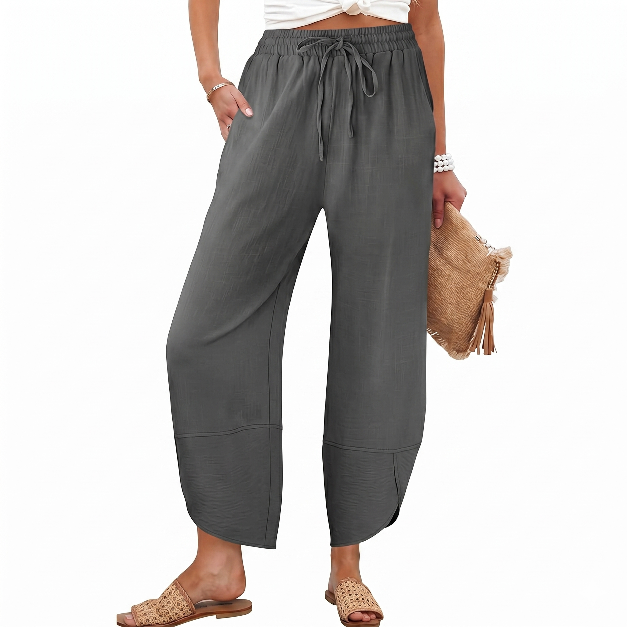 Flowy Barrel Cropped Wide Lounge Pants For Women