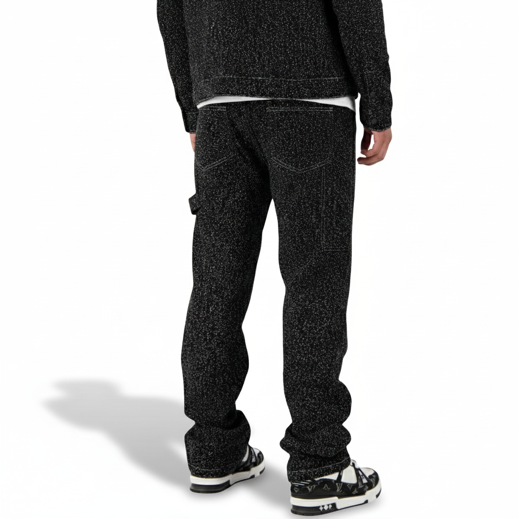 Boucle Denim Pants With Speckled Texture And Straight Baggy Fit