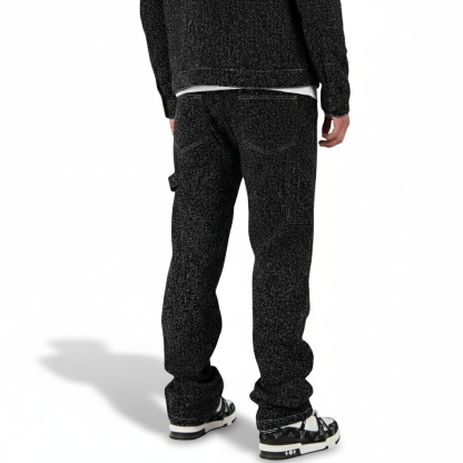 Boucle Denim Pants With Speckled Texture And Straight Baggy Fit