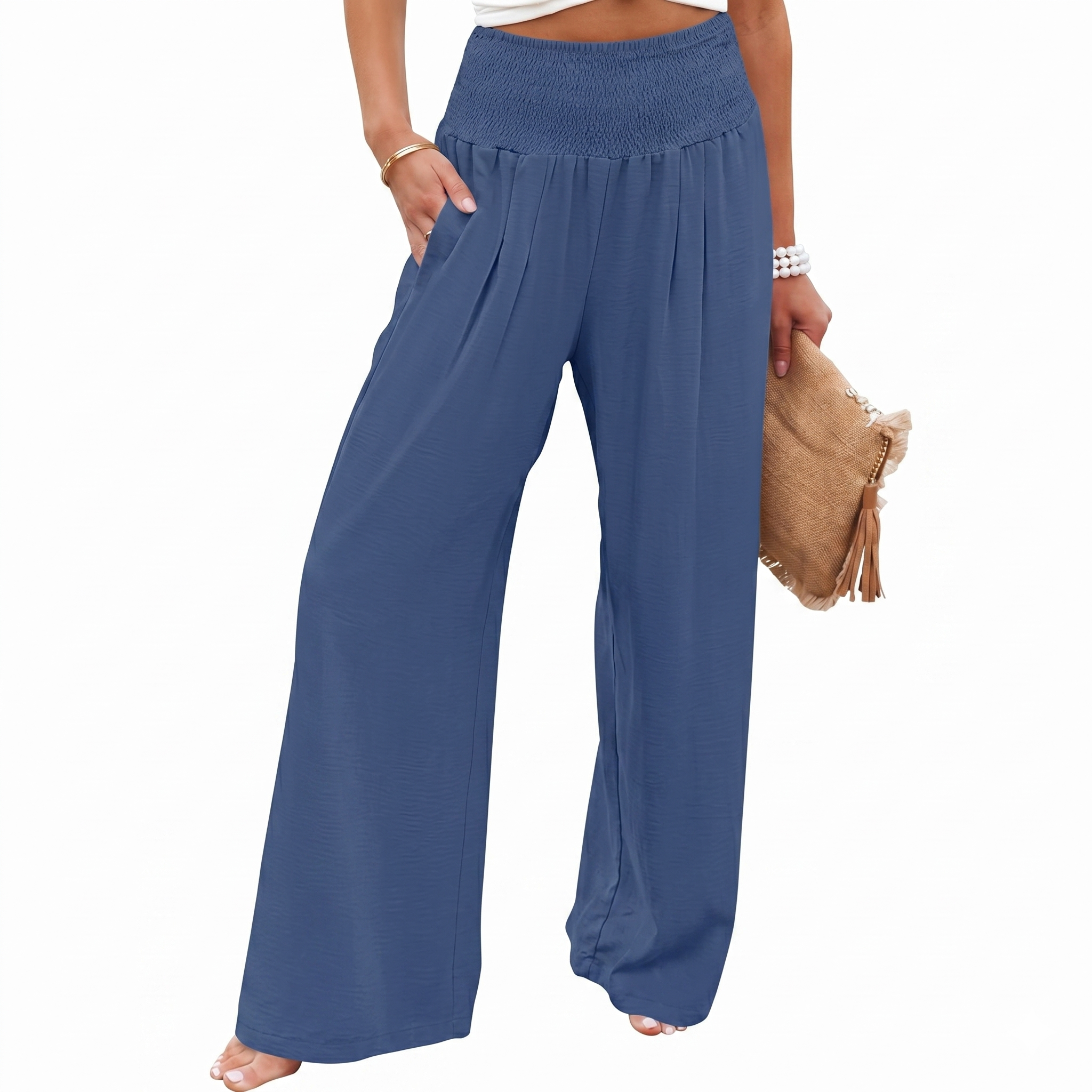 Summer Flowy Palazzo Trousers With Pockets For Women