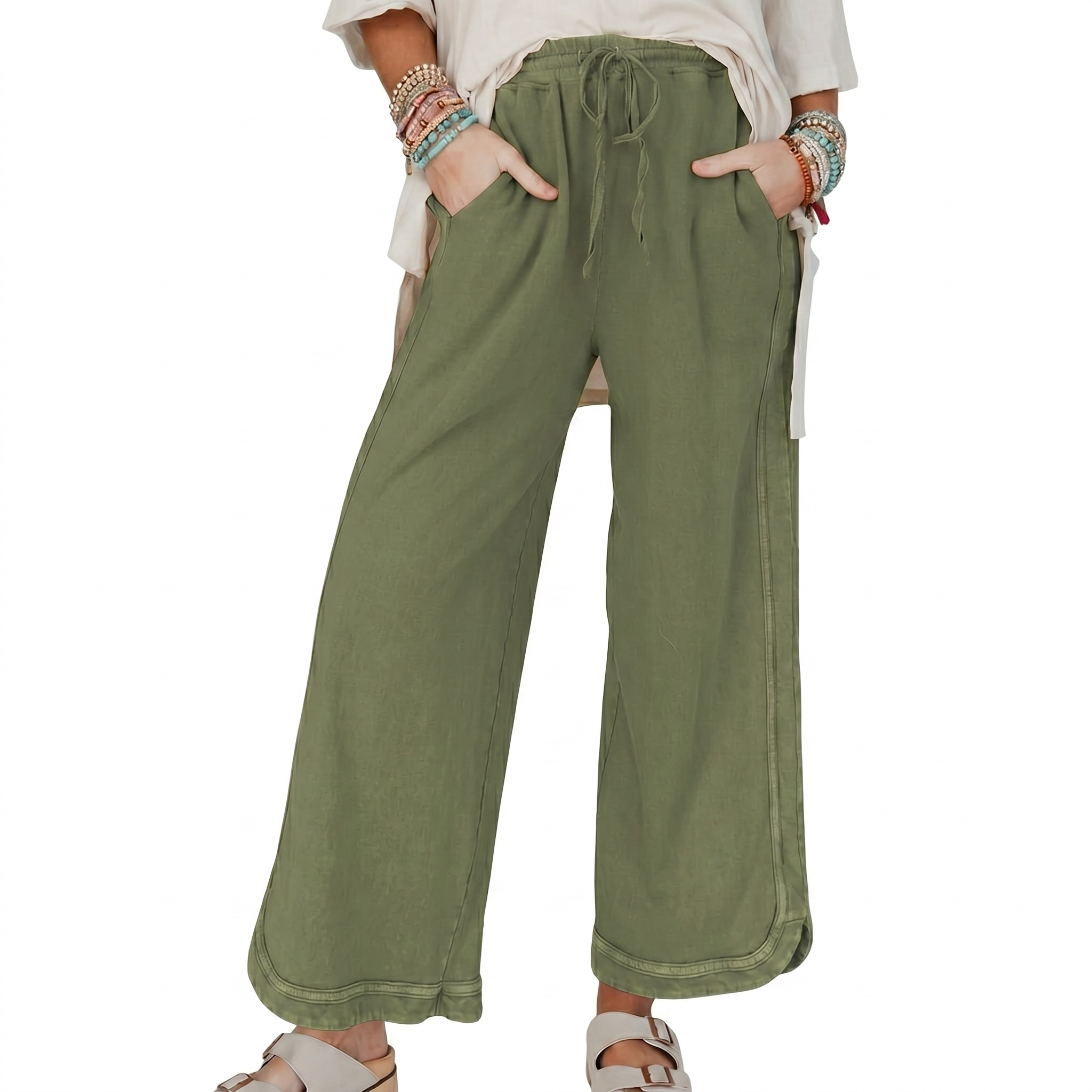 Baggy Wide Fit Athletic Palazzo Sweatpants With Pockets For Women