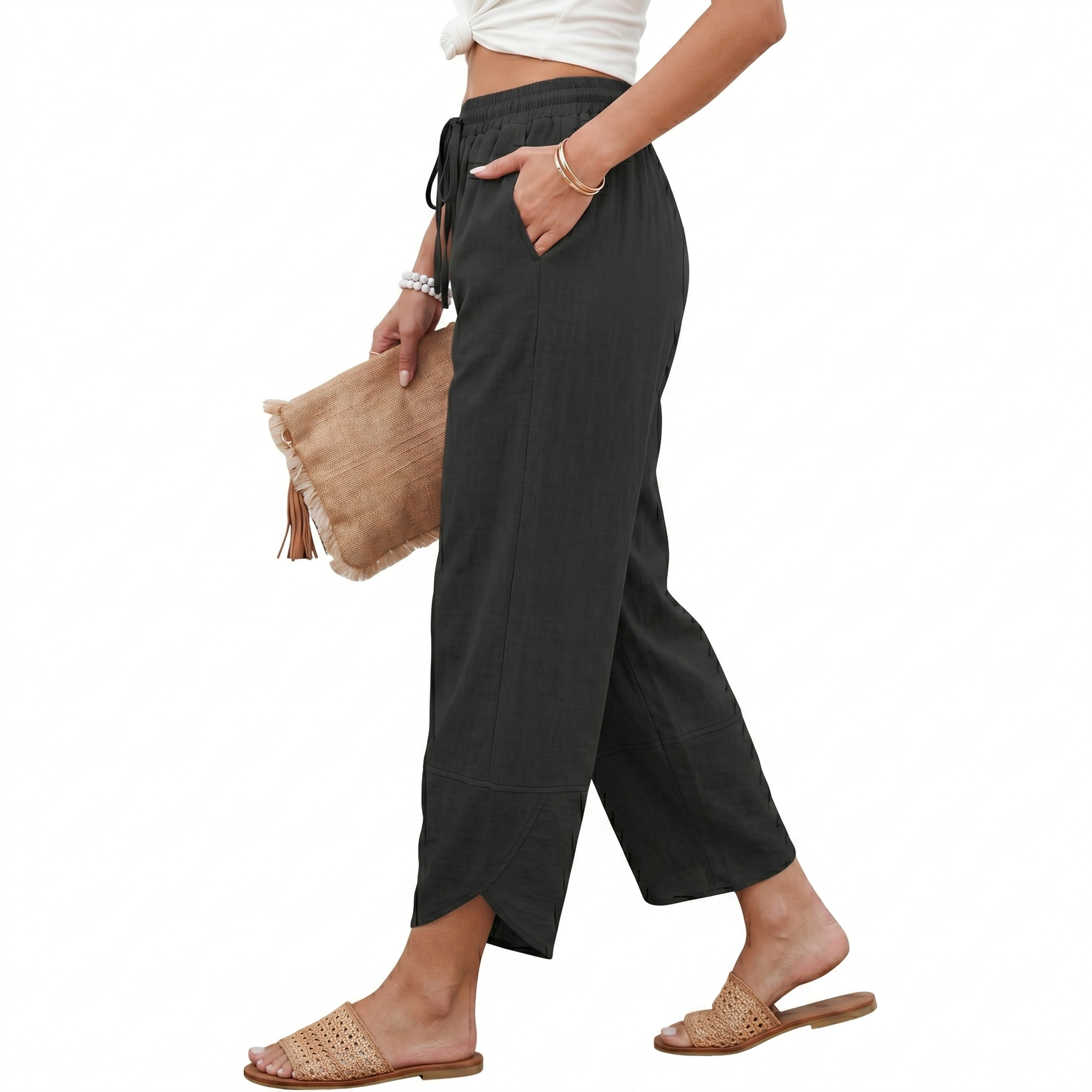 Flowy Barrel Cropped Wide Lounge Pants For Women