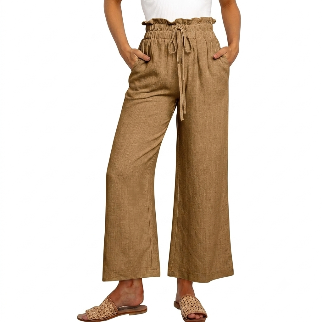 Casual High Rise Wide Fit Palazzo Pants With Pockets For Women