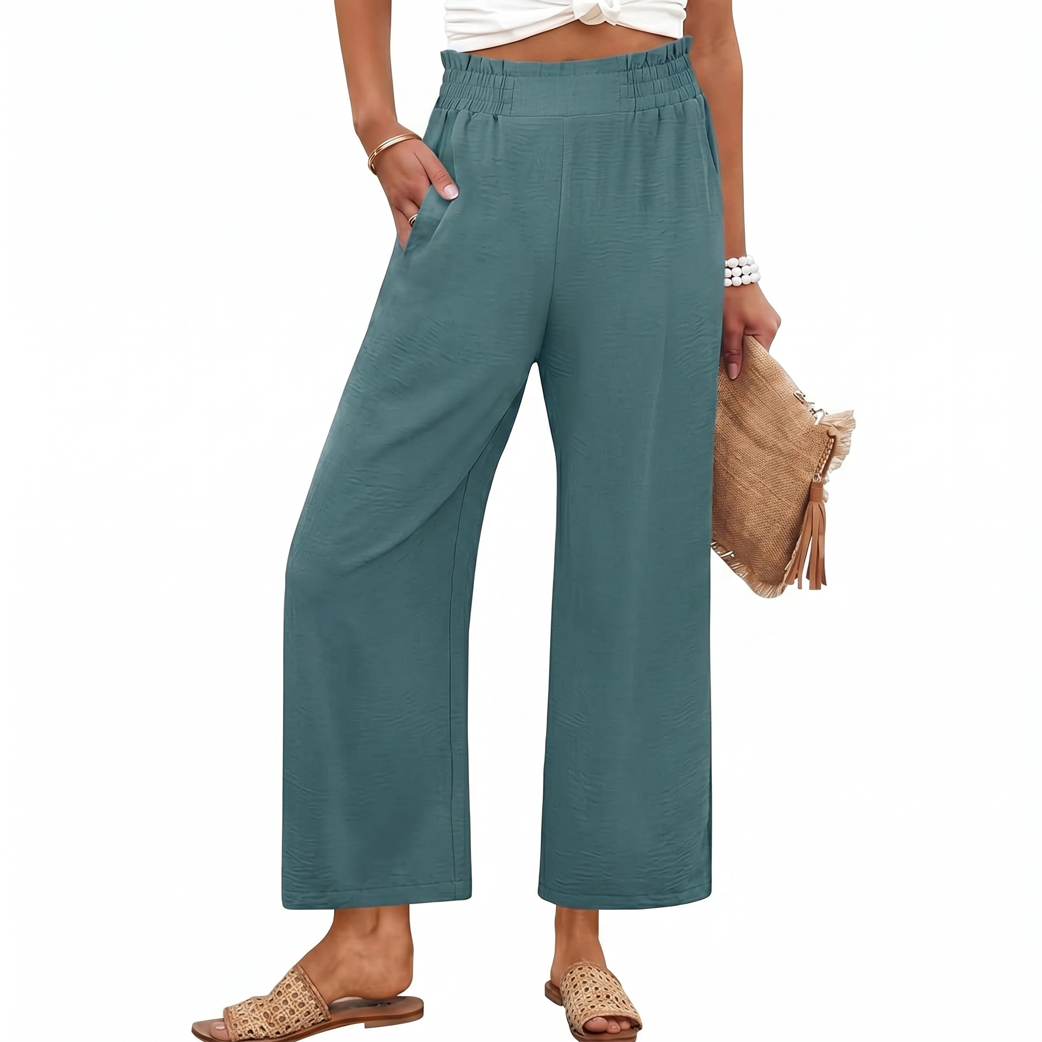 Summer Flowy Palazzo Trousers With Pockets For Women
