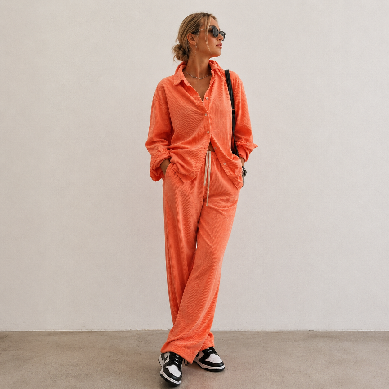 Solid Color Corduroy Casual Pants Suit
