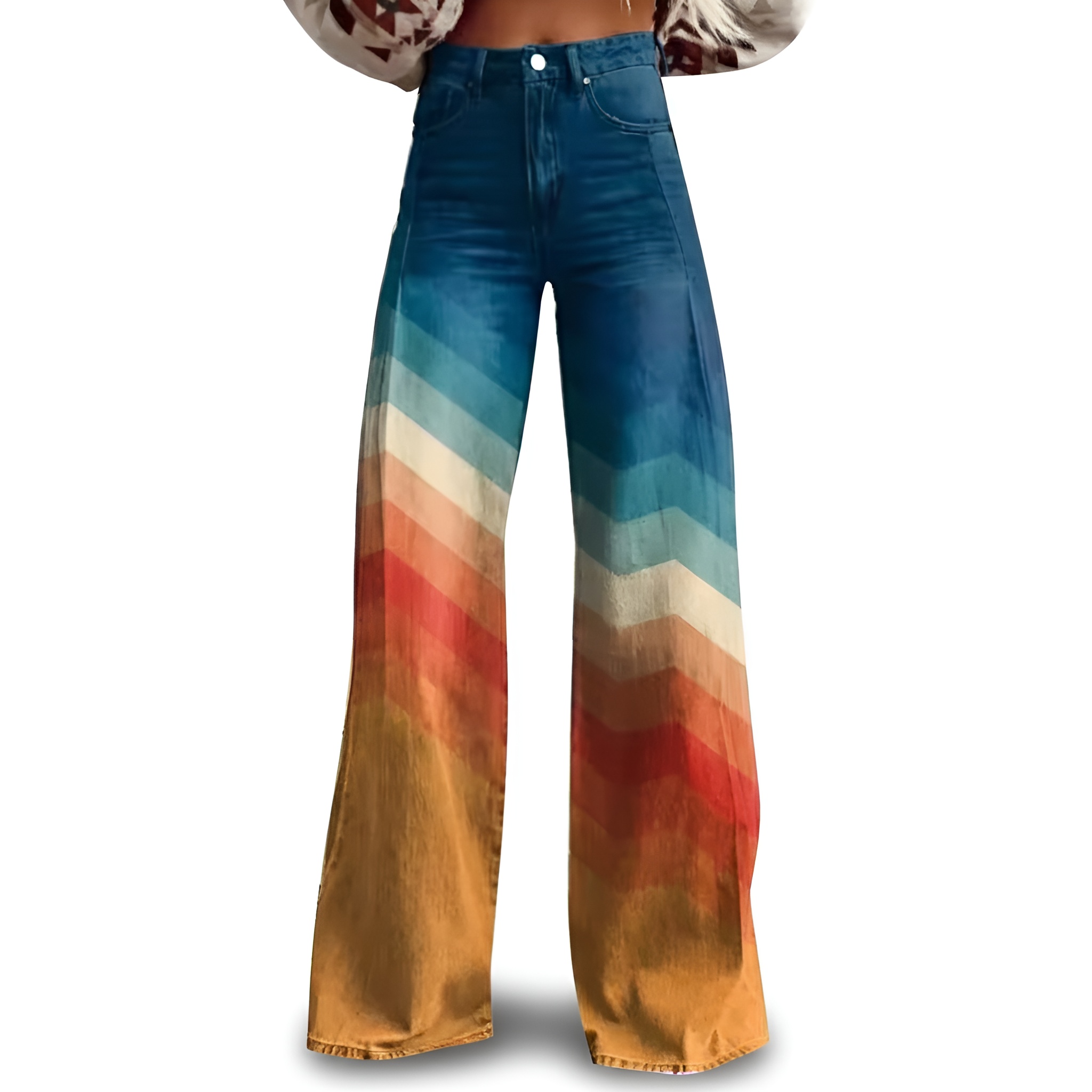 Vintage Gradient Faux Denim Wide Cut Casual Pants