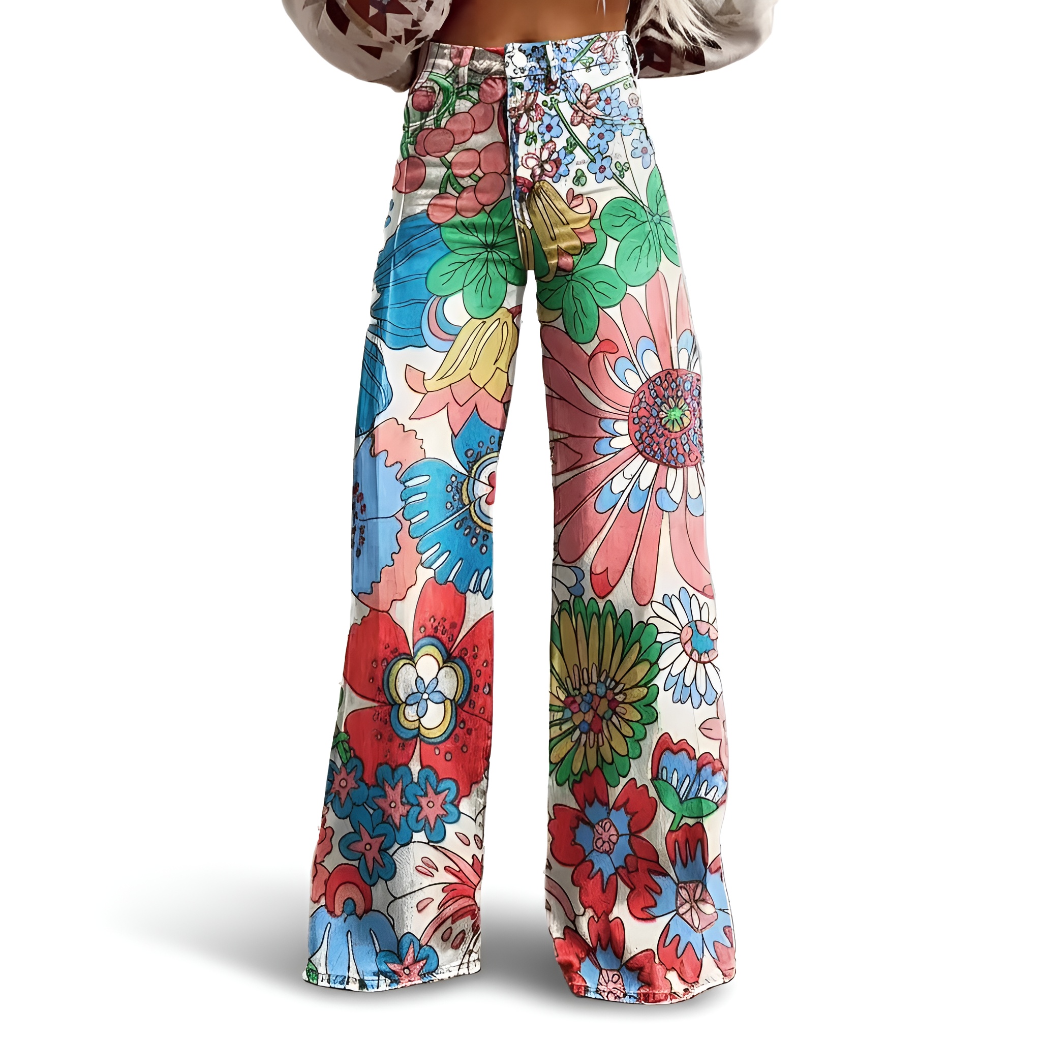 Vintage Gradient Faux Denim Wide Cut Casual Pants