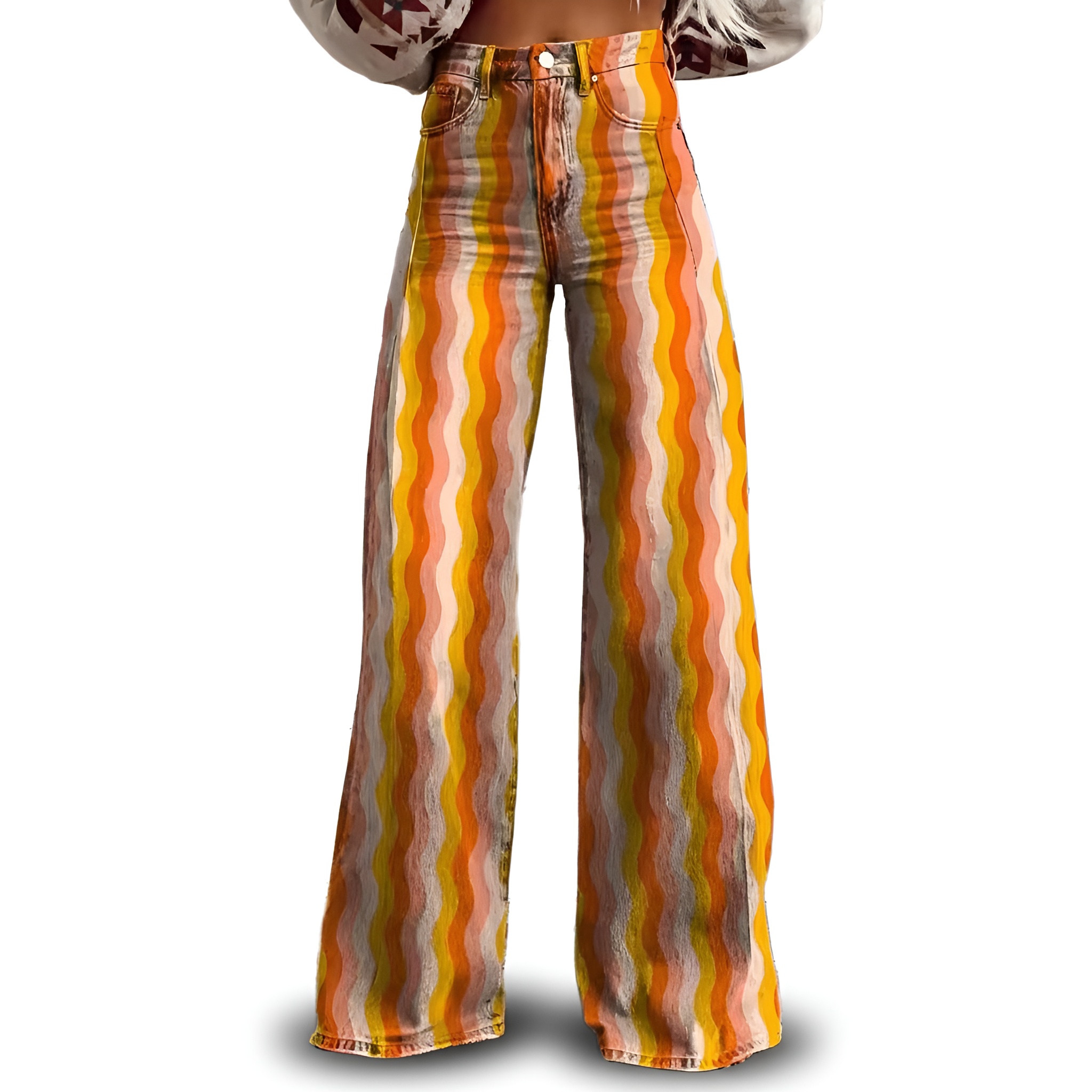 Vintage Gradient Faux Denim Wide Cut Casual Pants