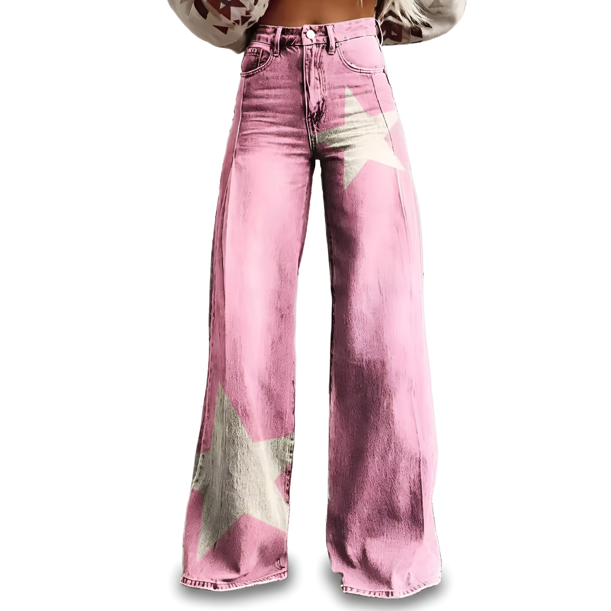 Vintage Gradient Faux Denim Wide Cut Casual Pants