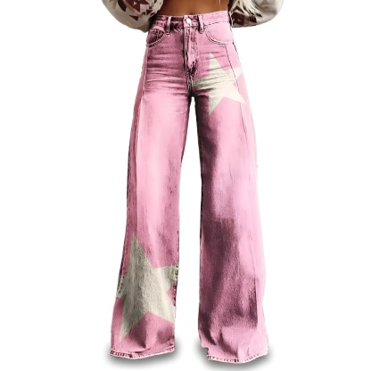 Vintage Gradient Faux Denim Wide Cut Casual Pants