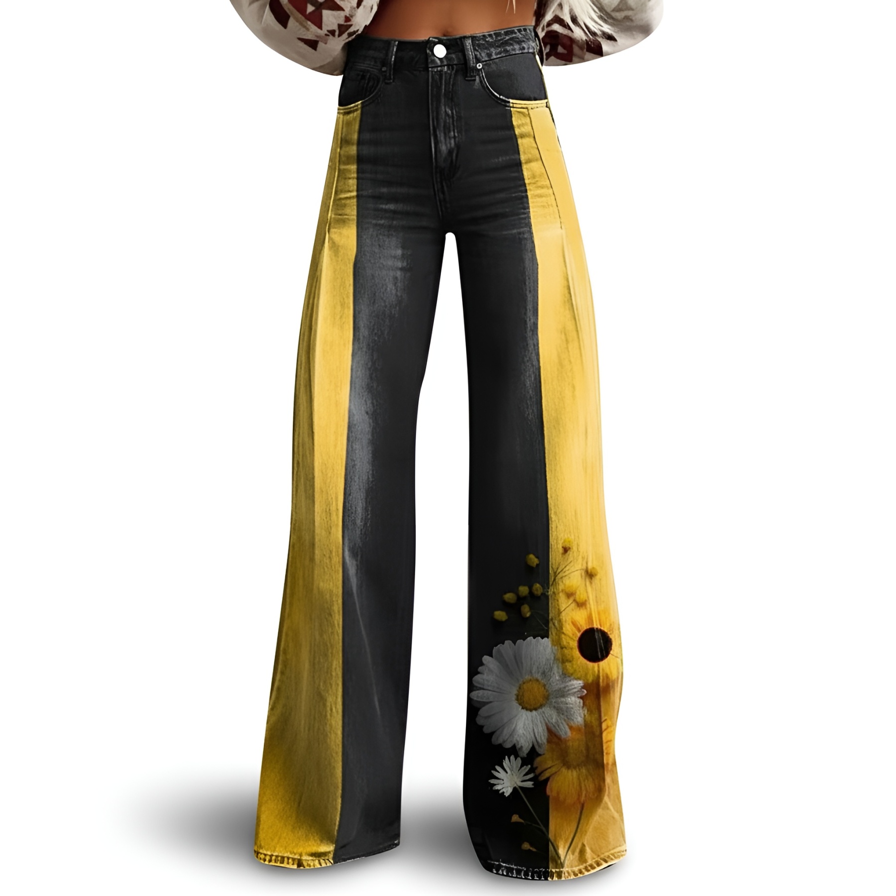 Vintage Gradient Faux Denim Wide Cut Casual Pants