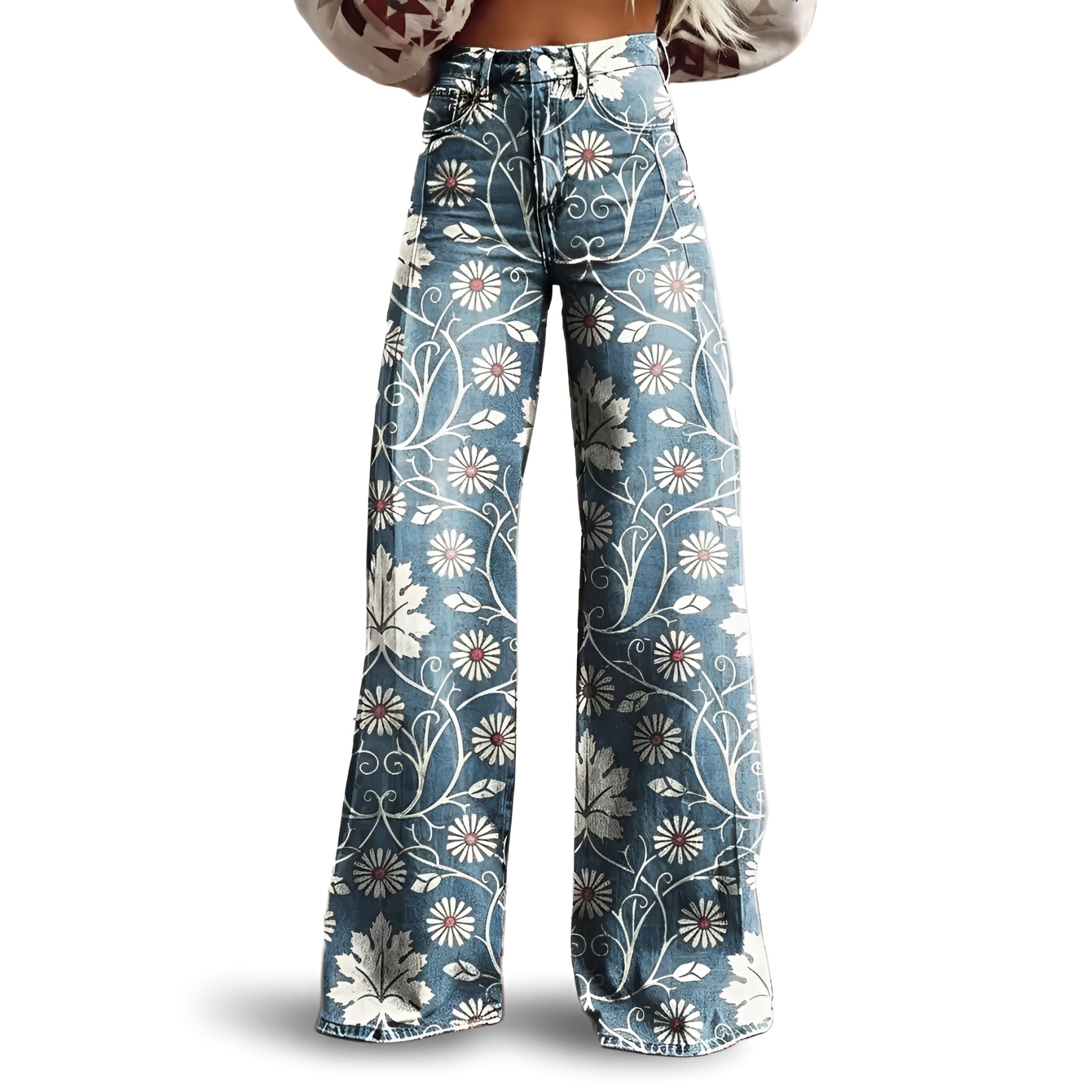 Vintage Gradient Faux Denim Wide Cut Casual Pants