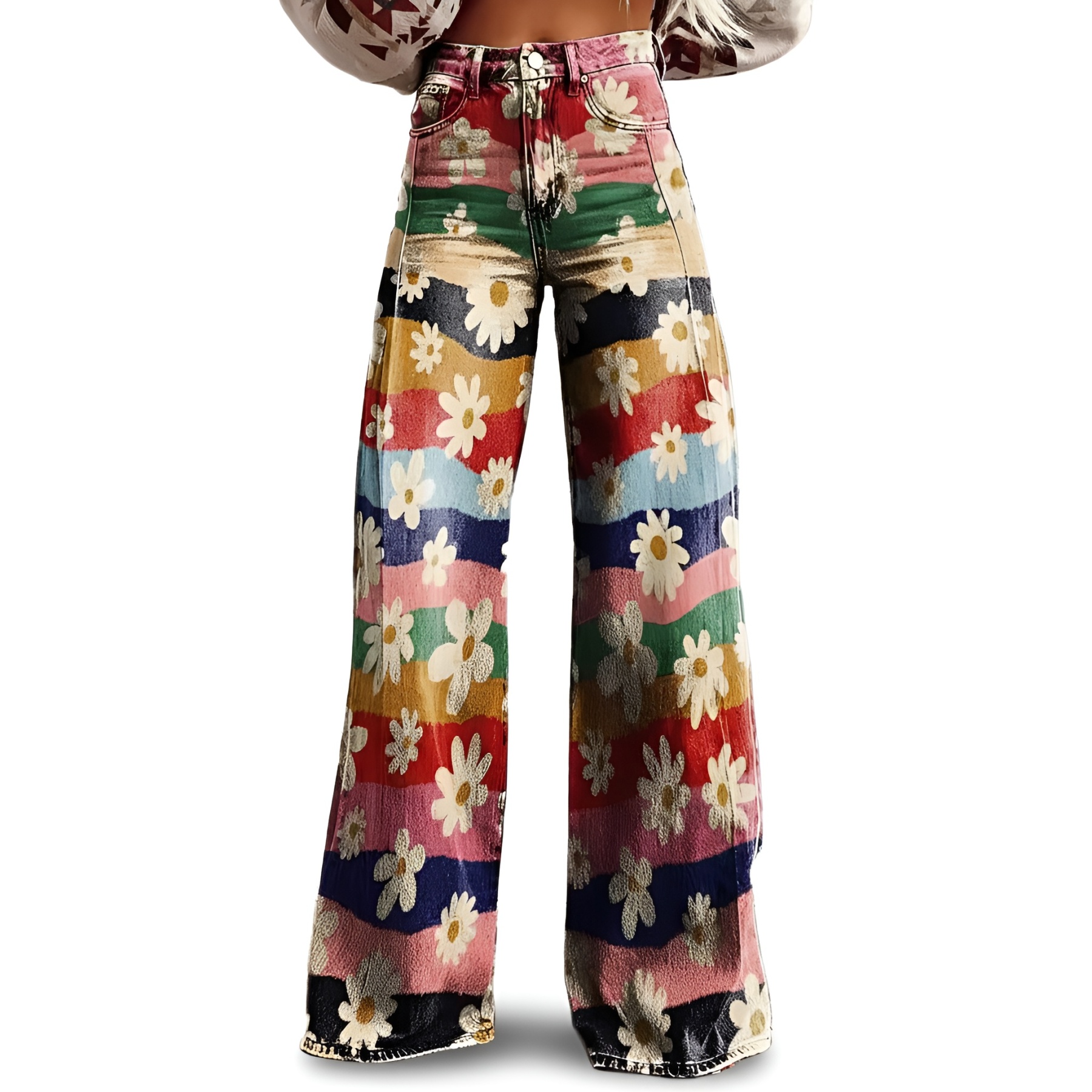 Vintage Gradient Faux Denim Wide Cut Casual Pants