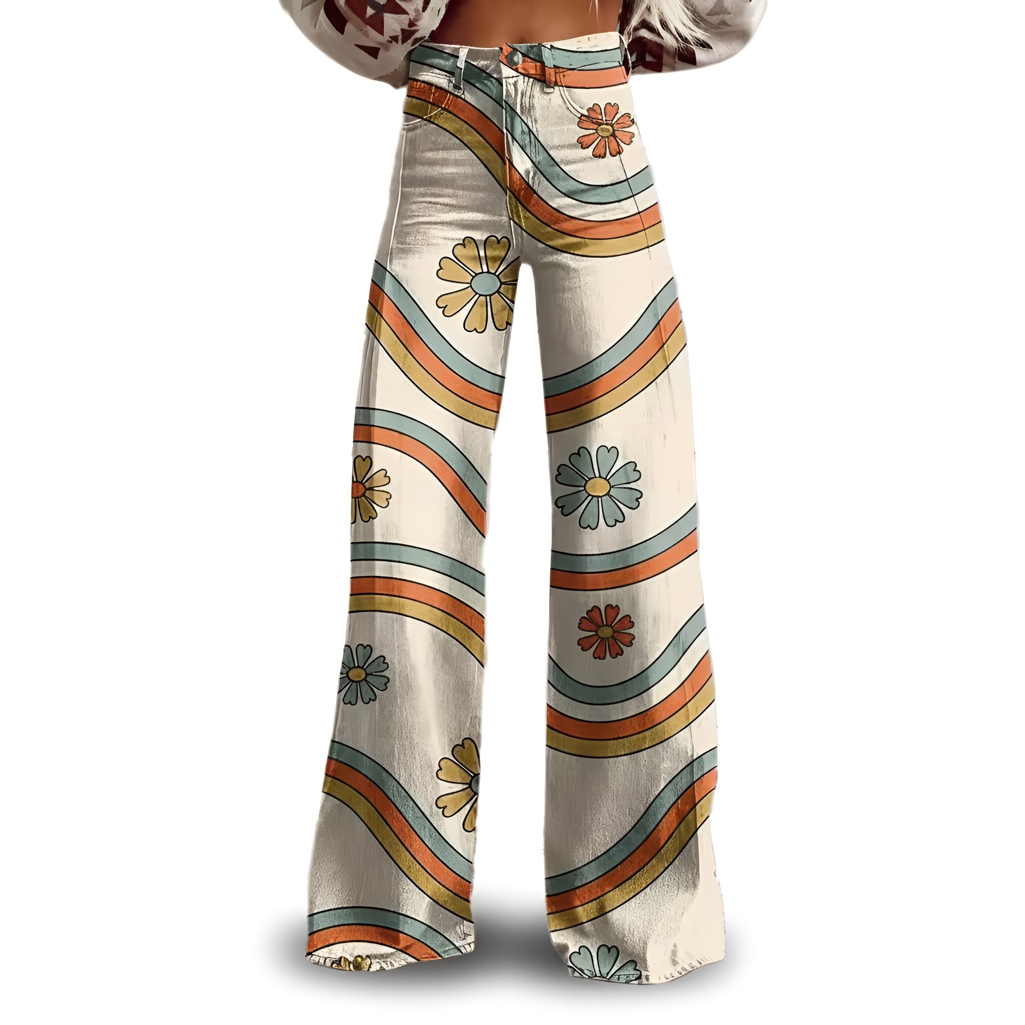 Vintage Gradient Faux Denim Wide Cut Casual Pants