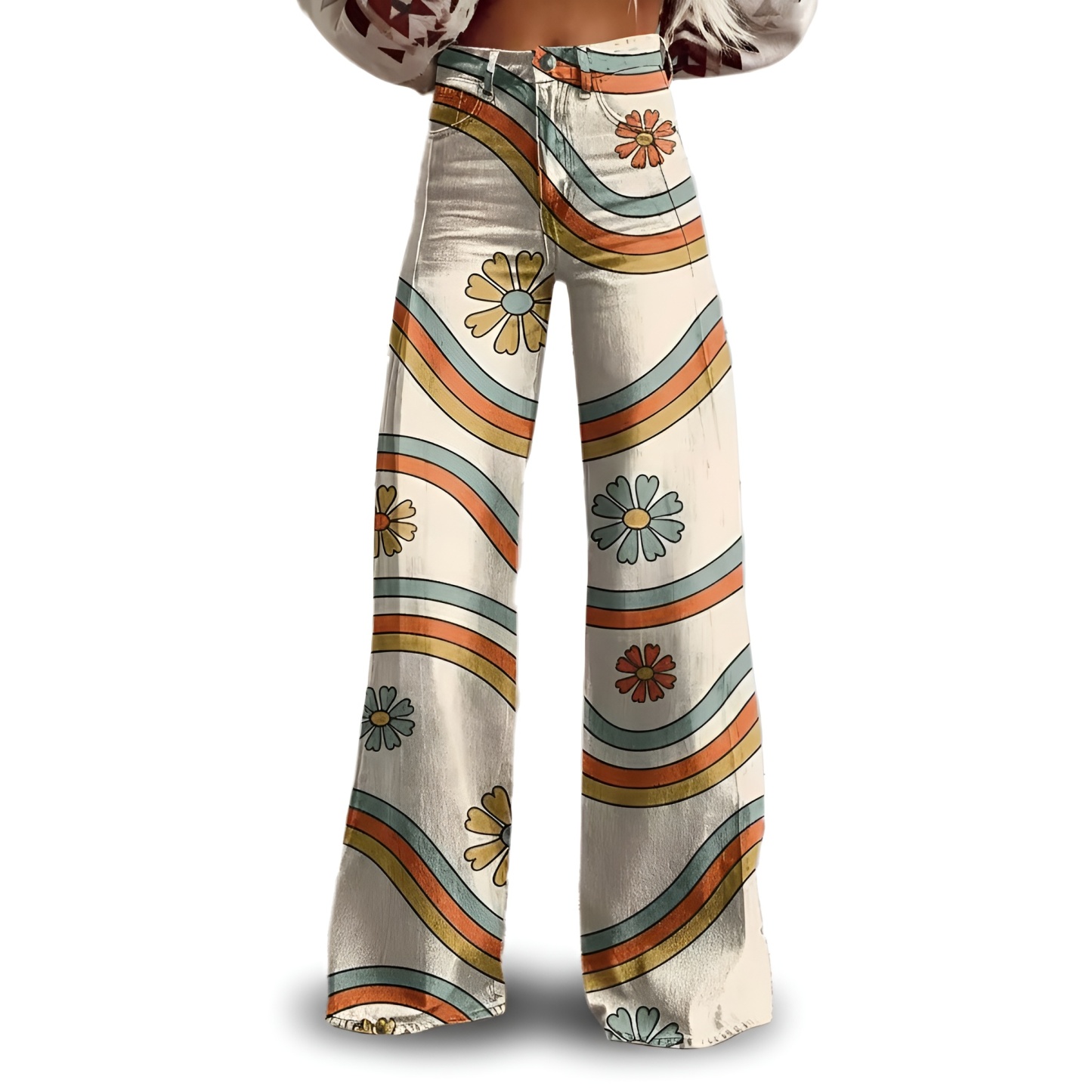 Vintage Gradient Faux Denim Wide Cut Casual Pants