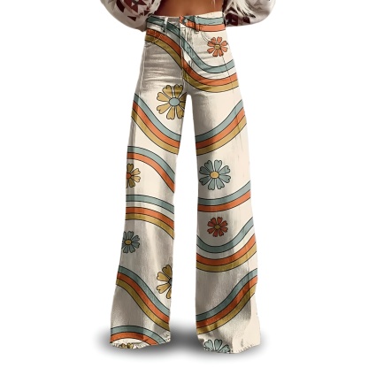 Vintage Gradient Faux Denim Wide Cut Casual Pants