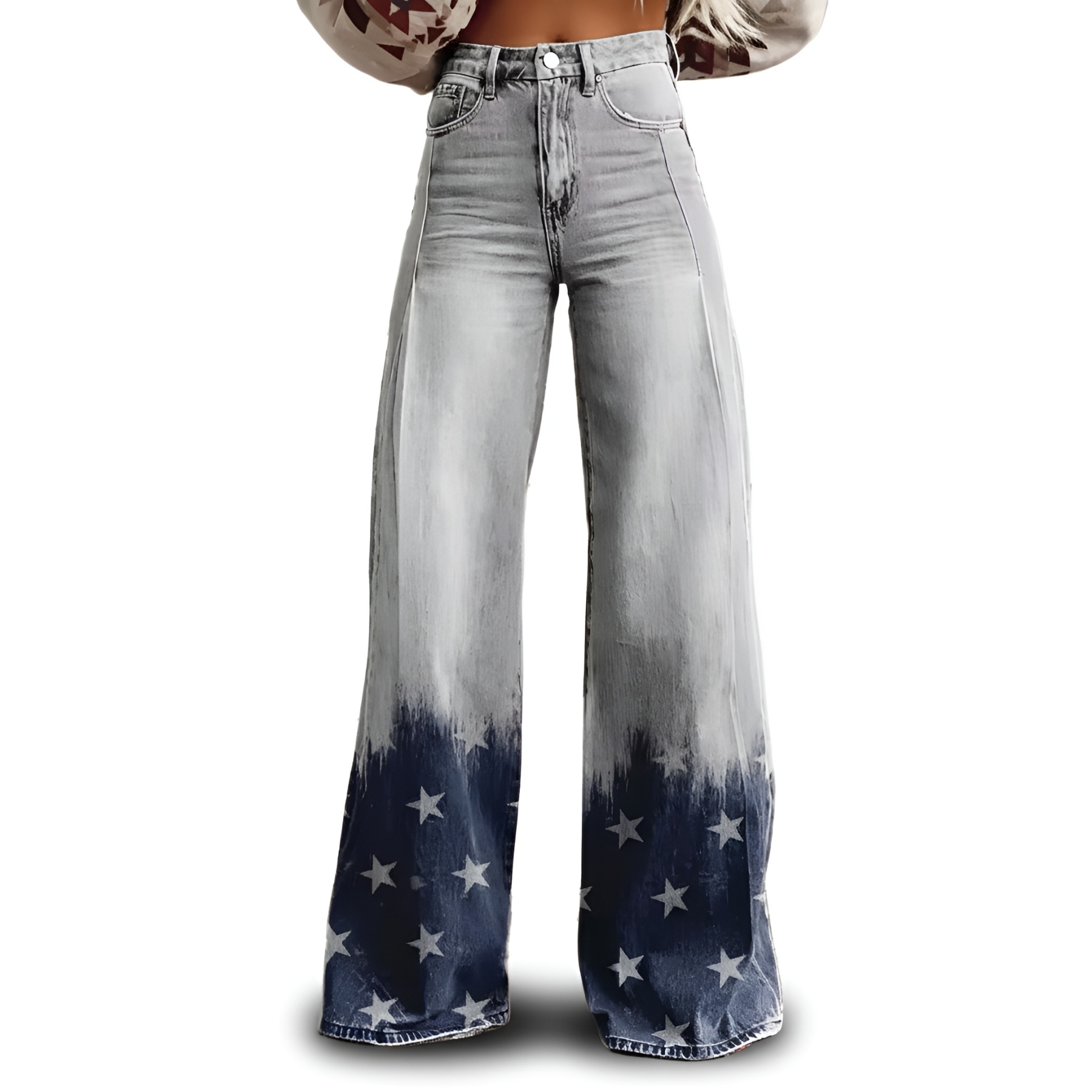 Vintage Gradient Faux Denim Wide Cut Casual Pants