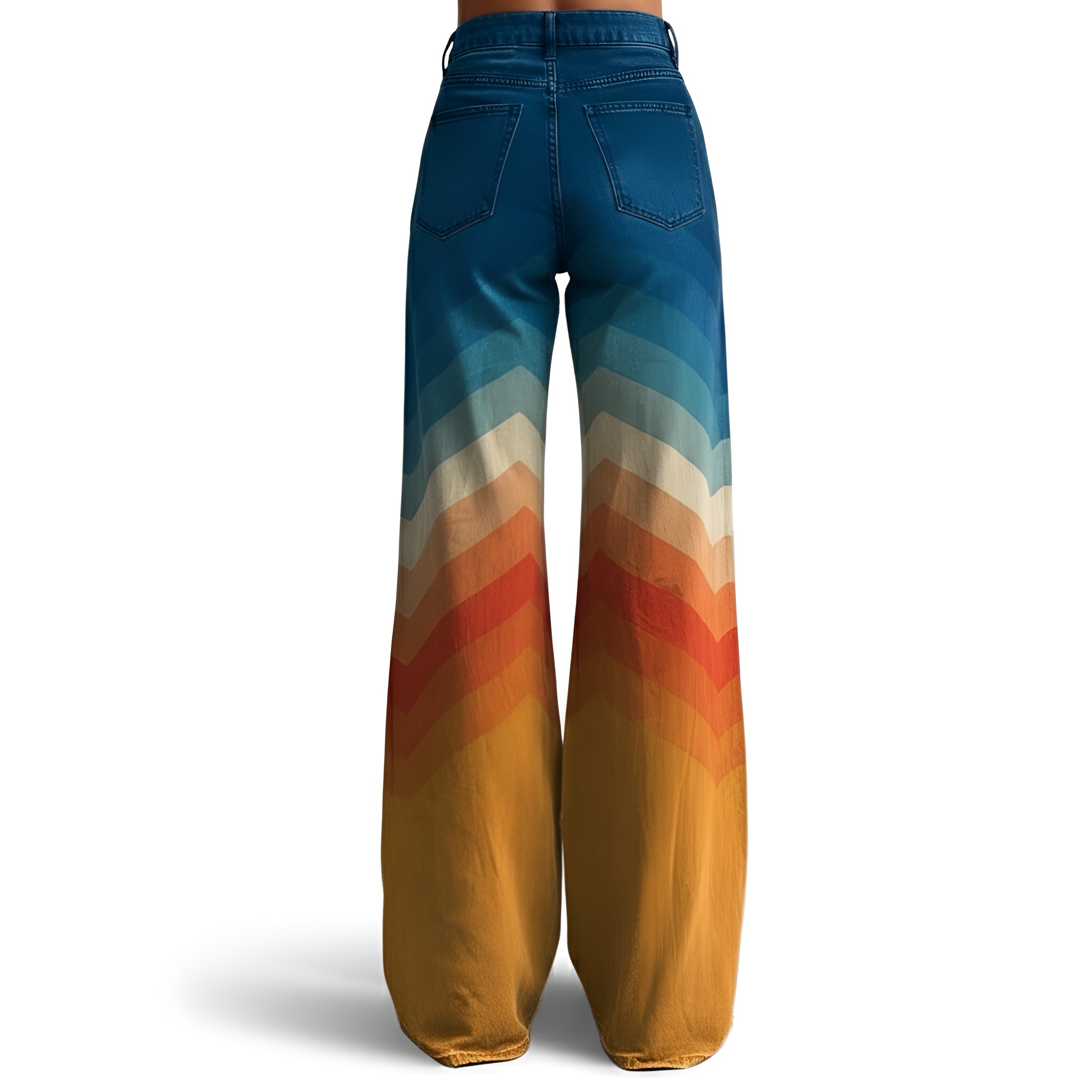 Vintage Gradient Faux Denim Wide Cut Casual Pants