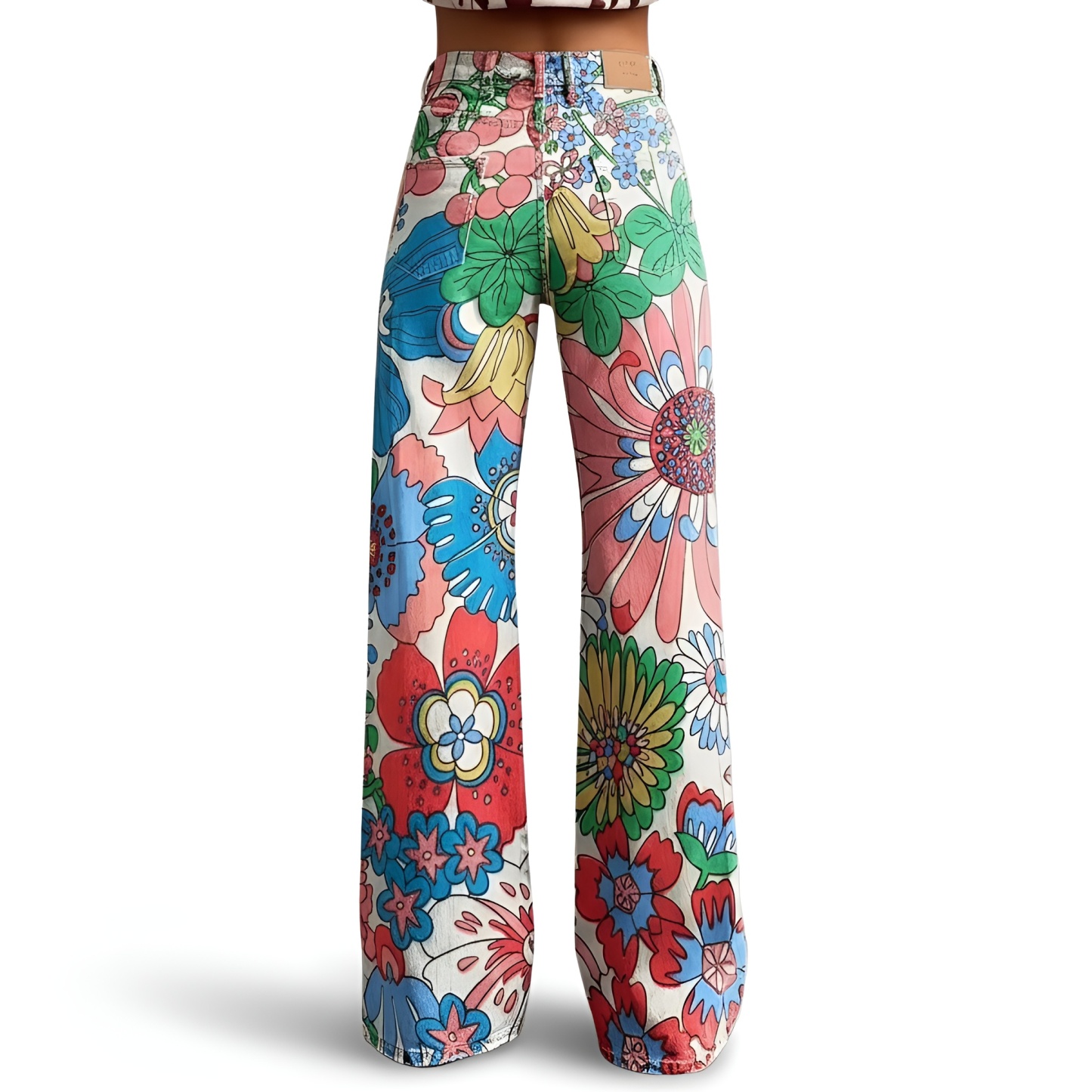 Vintage Gradient Faux Denim Wide Cut Casual Pants