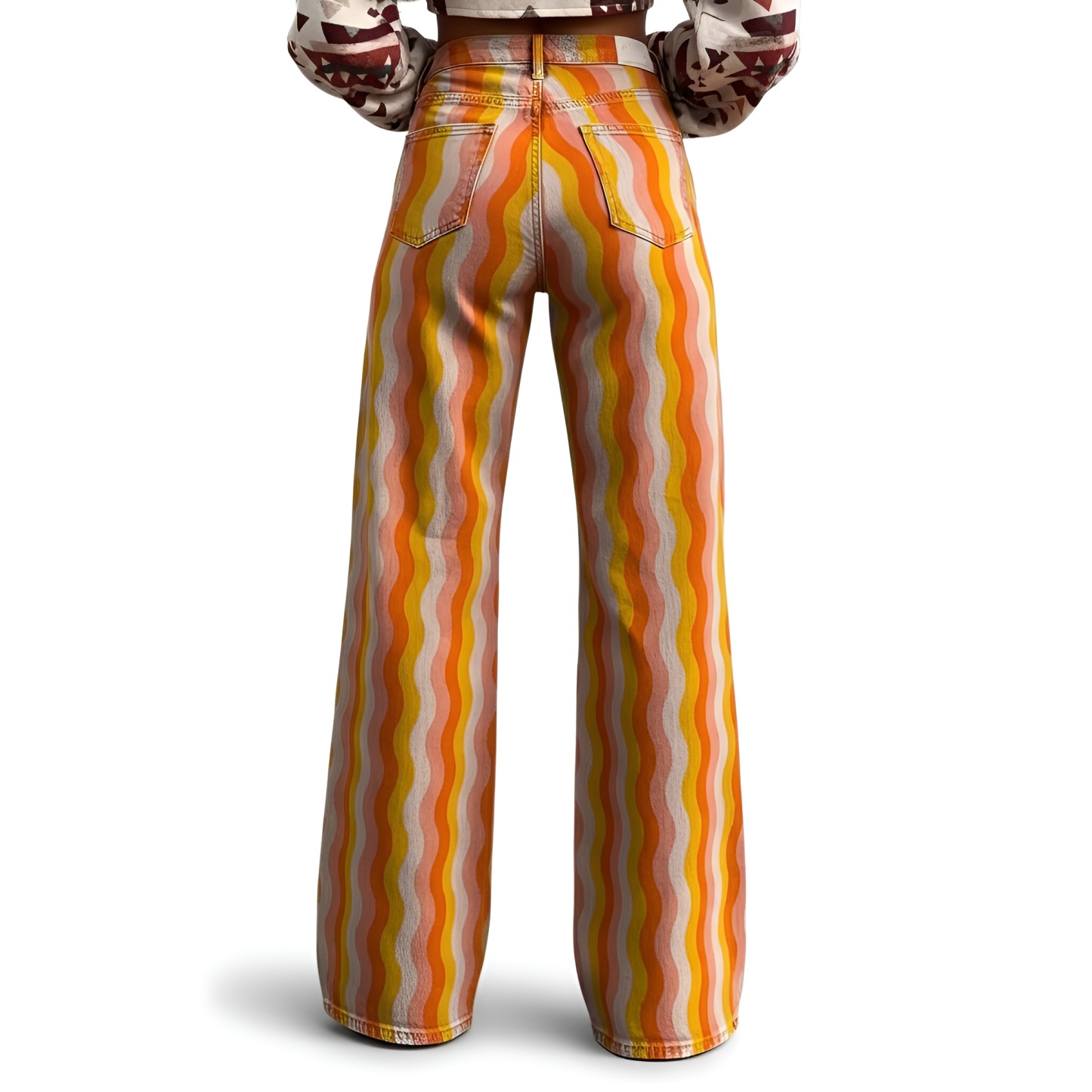 Vintage Gradient Faux Denim Wide Cut Casual Pants