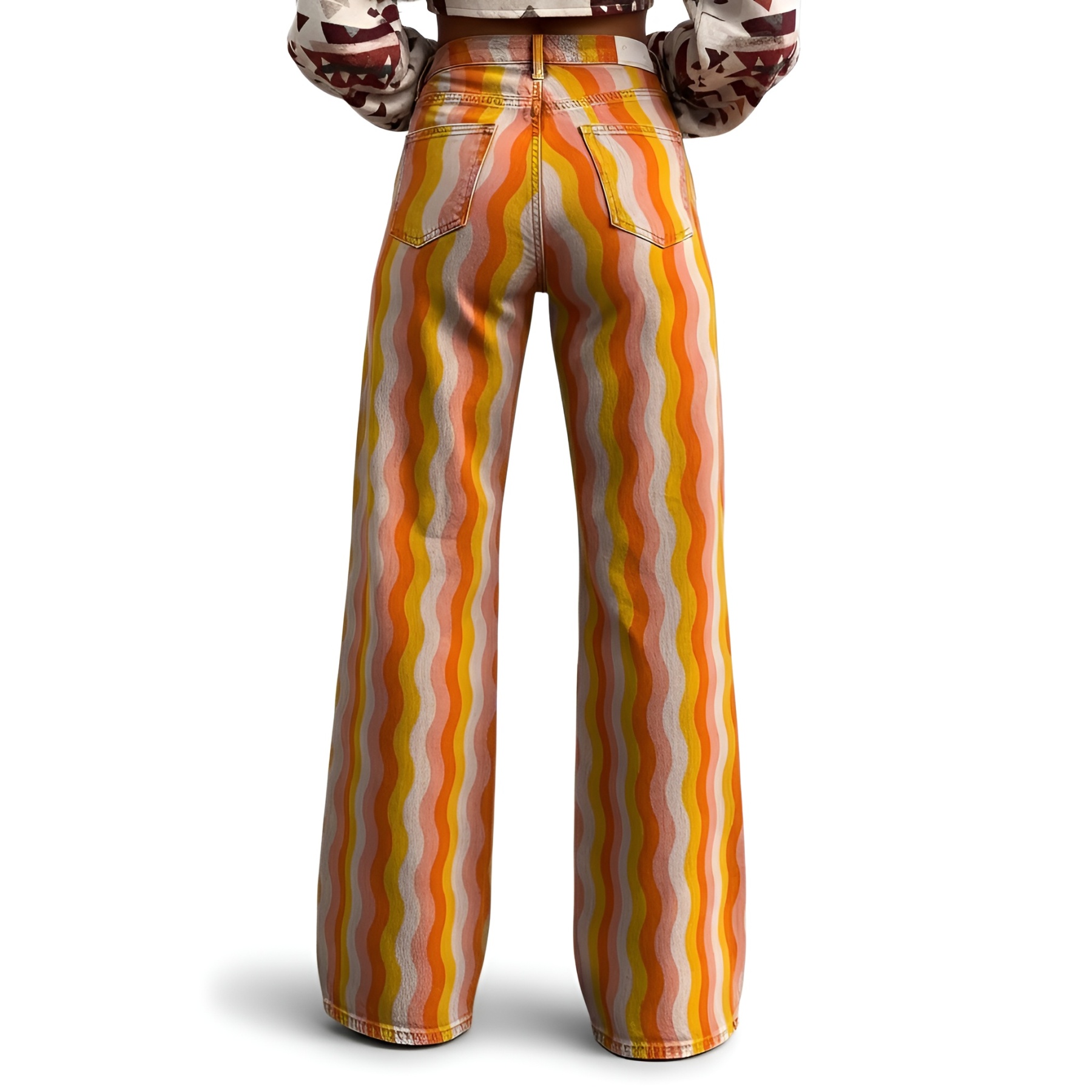 Vintage Gradient Faux Denim Wide Cut Casual Pants