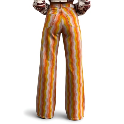 Vintage Gradient Faux Denim Wide Cut Casual Pants